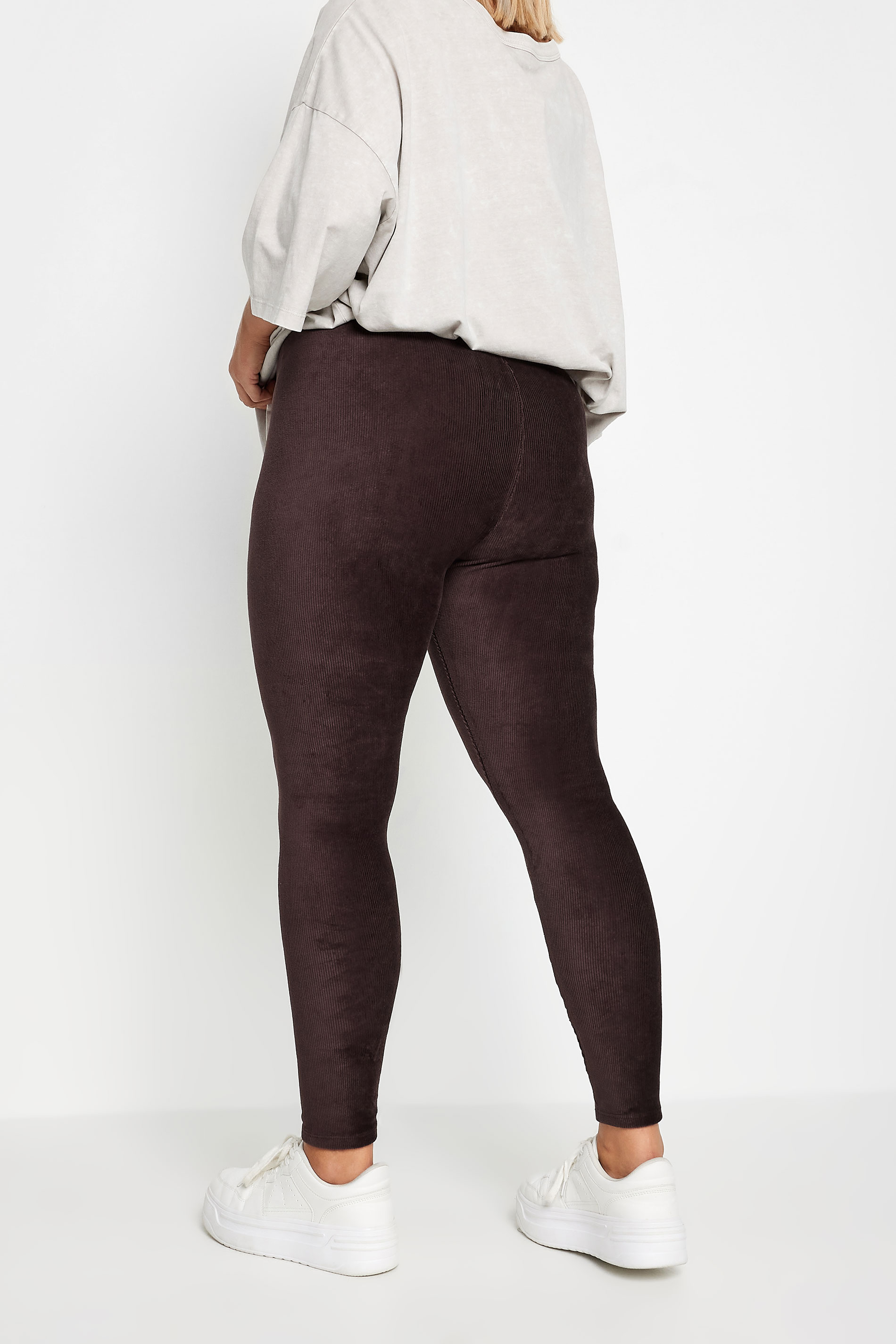 Plus Size Chocolate Brown Cord Leggings | Yours Clothing 3
