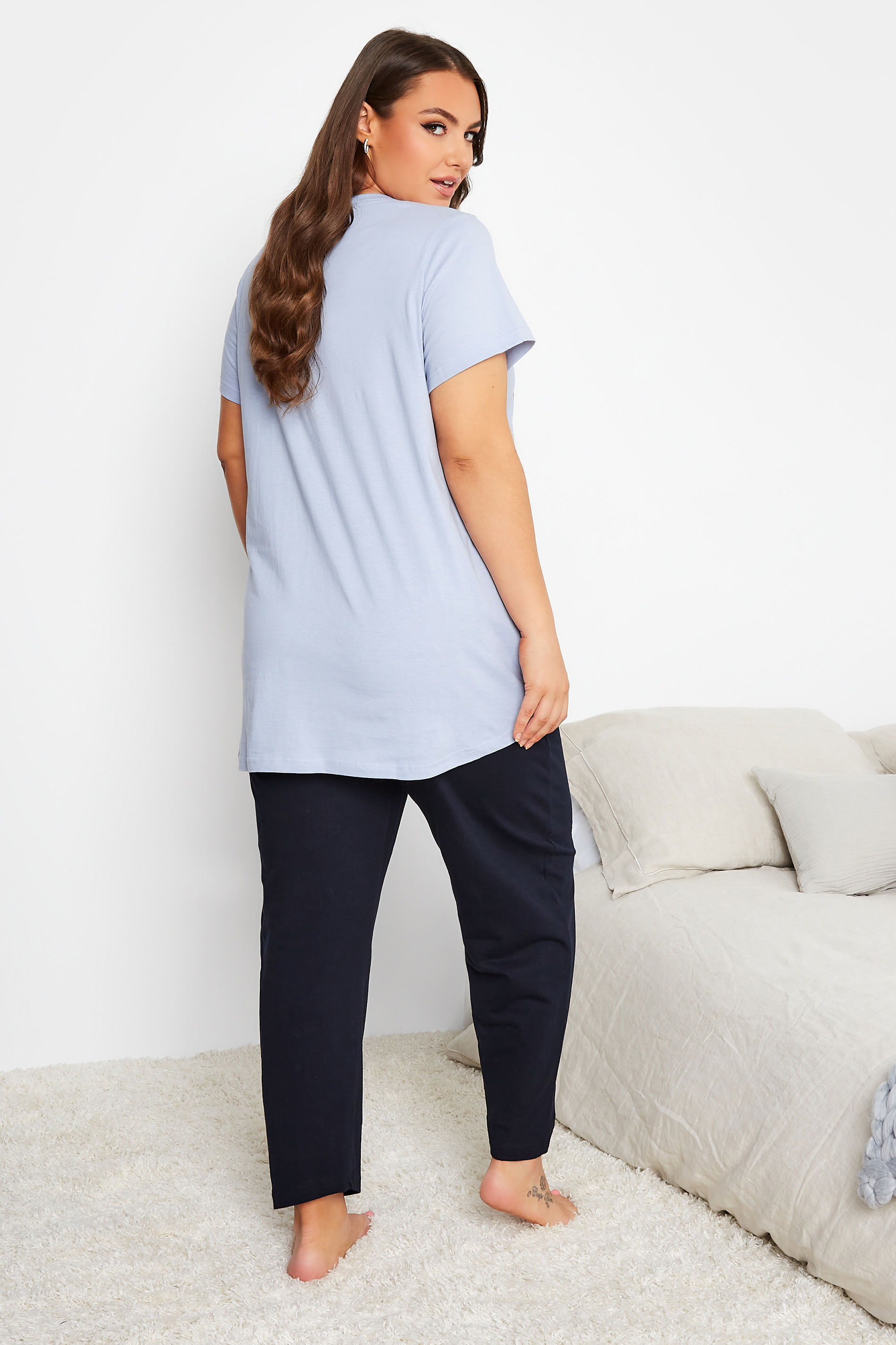 Plus Size Blue 'Let Me Dream All Day' Wide Leg Pyjama Set | Yours Clothing 3