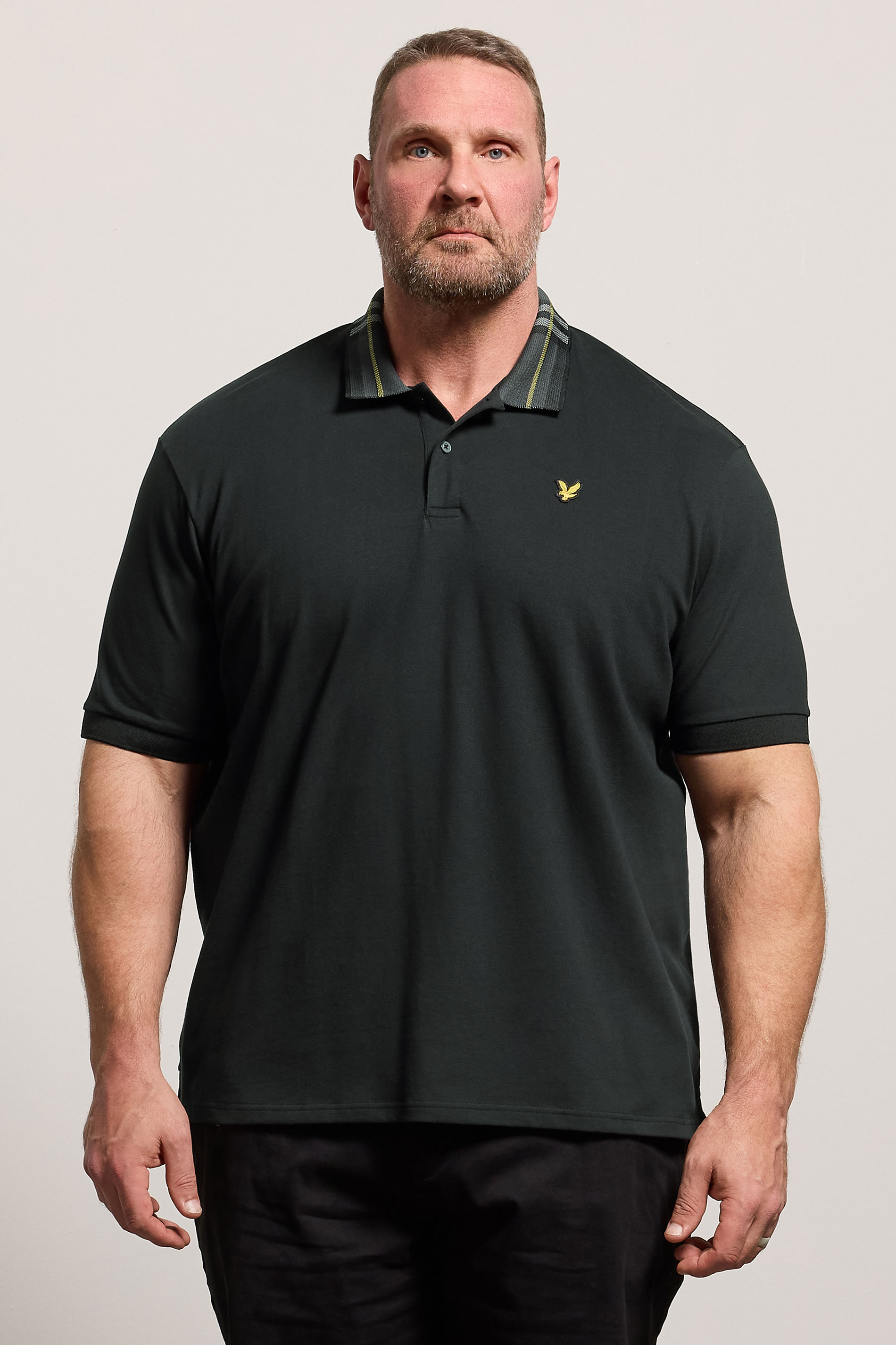 LYLE & SCOTT Big & Tall Black Tartan Collar Polo Shirt | BadRhino 3