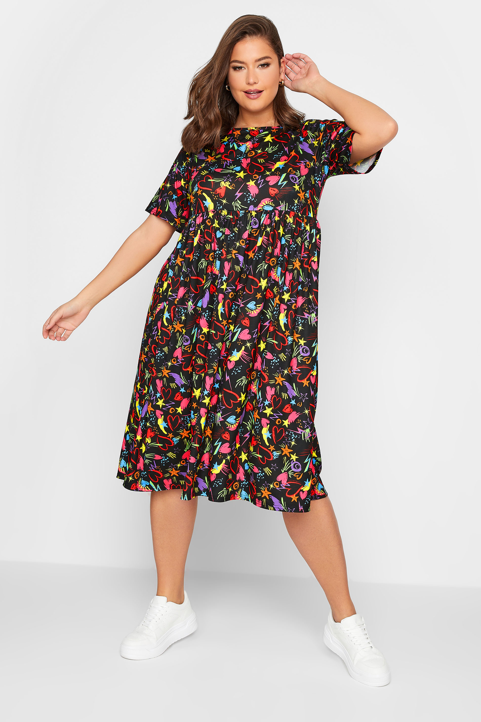 LIMITED COLLECTION Plus Size Black Scribble Print Smock Dress | Yours Clothing 2