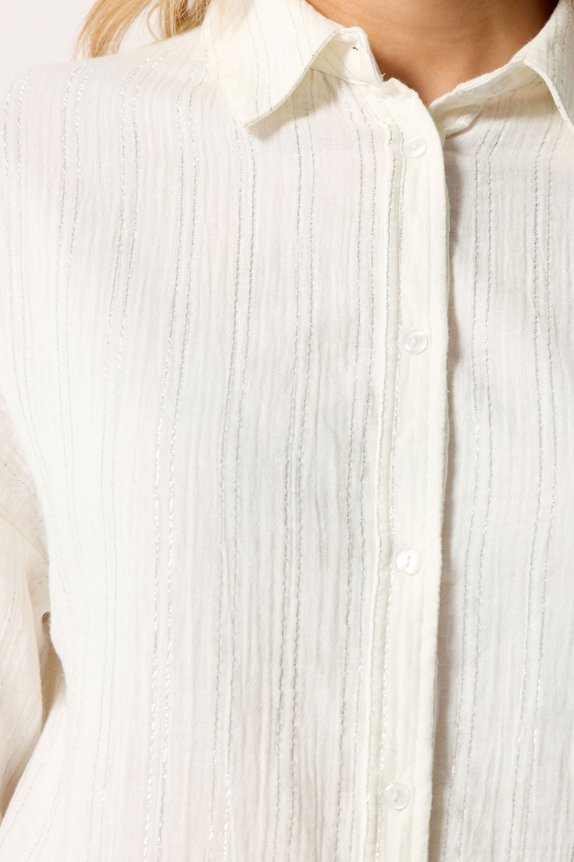 LTS Tall Women's Set Cream Metallic Shirt & Tie Front Shorts | Long Tall Sally 6