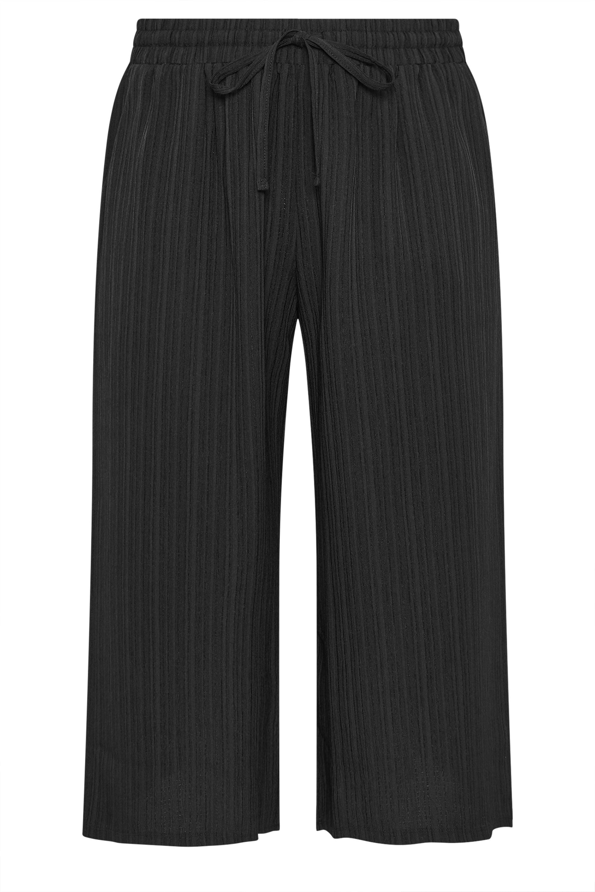 YOURS Plus Size Black Textured Crop Trousers | Yours Clothing 5