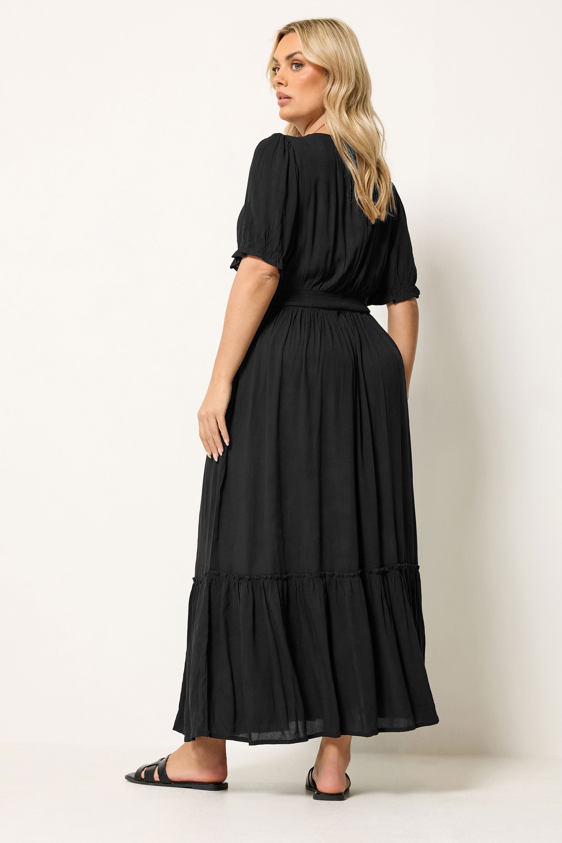 YOURS Plus Size Black Shirred Neck Maxi Dress | Yours Clothing 2