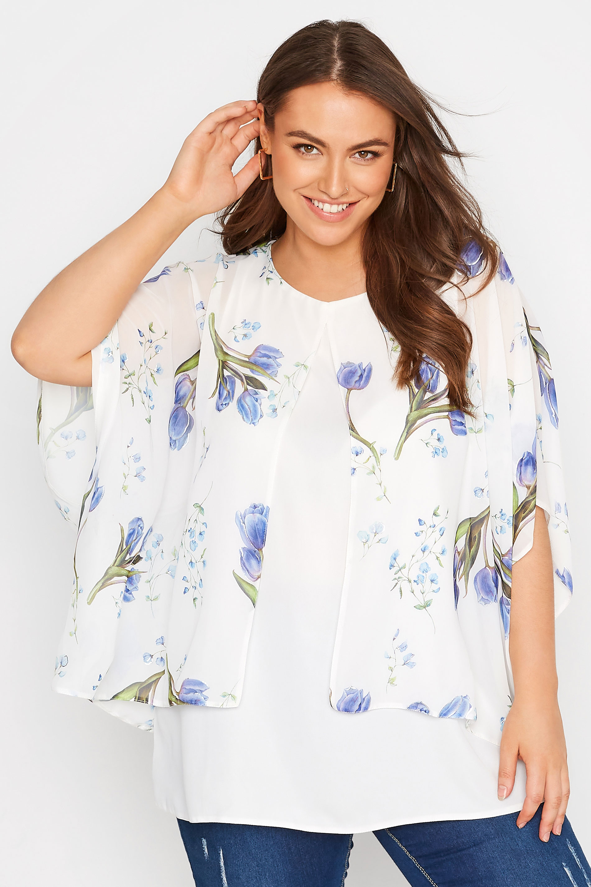 Curve White Floral Double Layered Blouse 1
