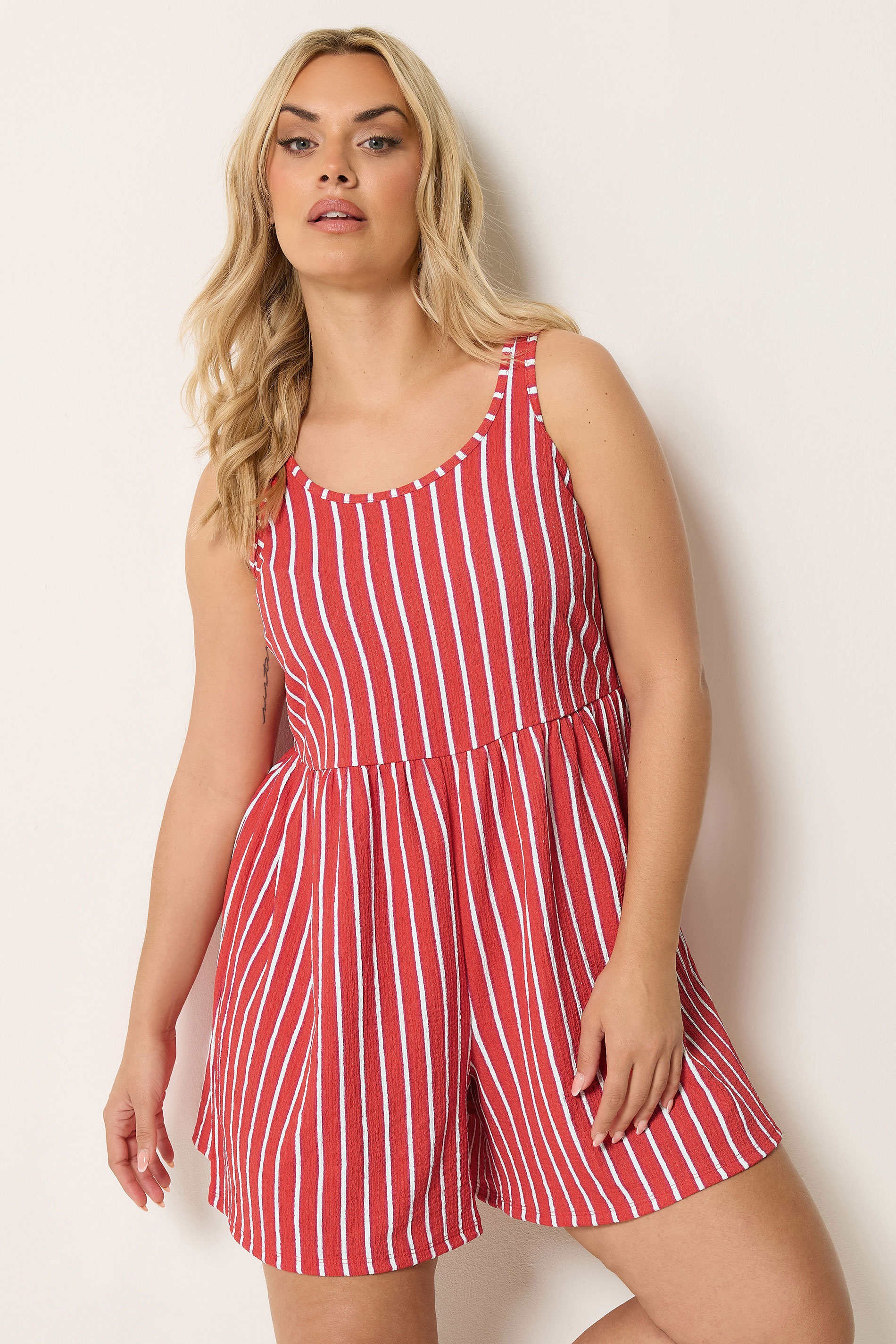 YOURS Plus Size Orange Stripe Textured Playsuit | Yours Clothing 3