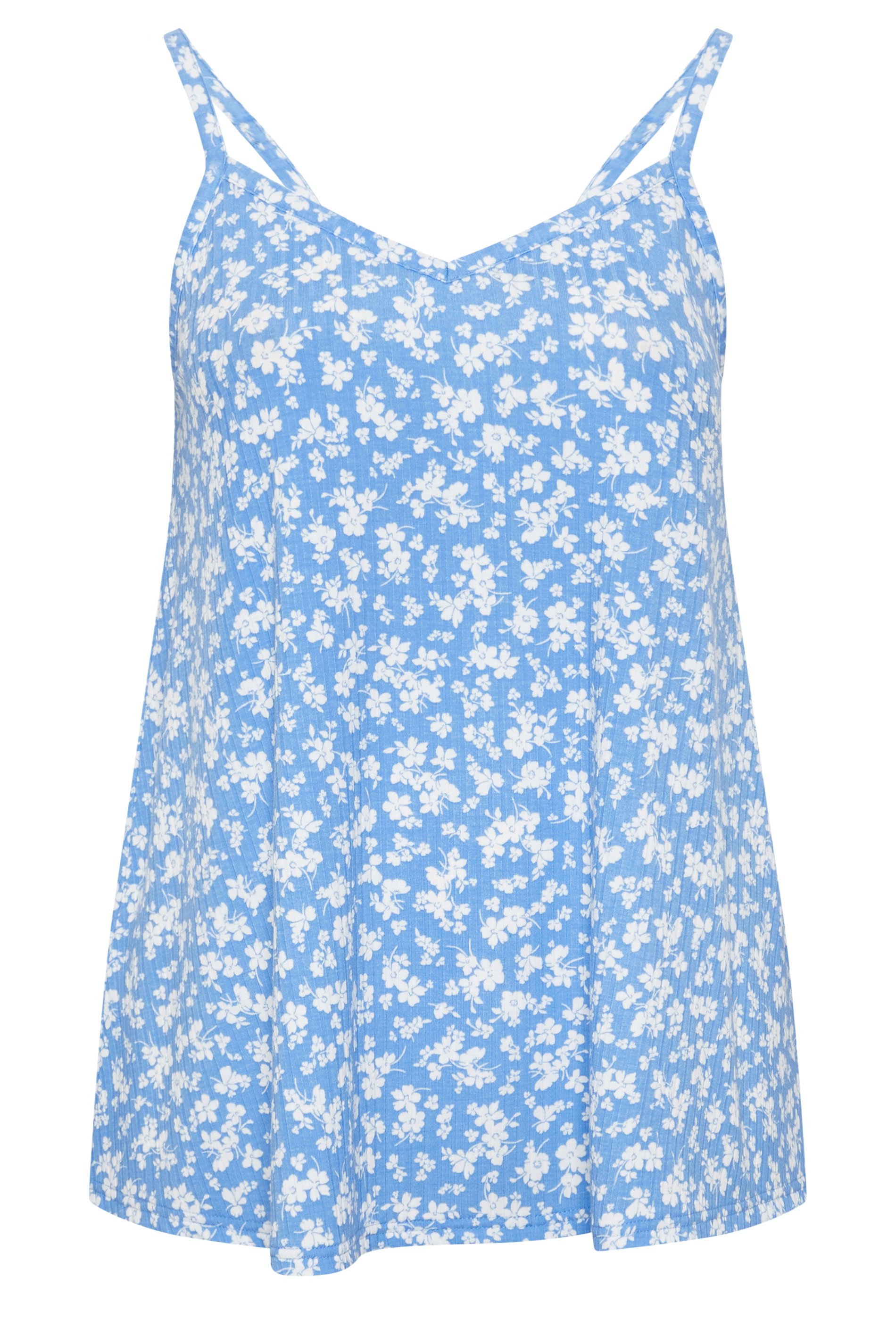 YOURS Plus Size Blue Ditsy Floral Ribbed Swing Vest Top | Yours Clothing 5