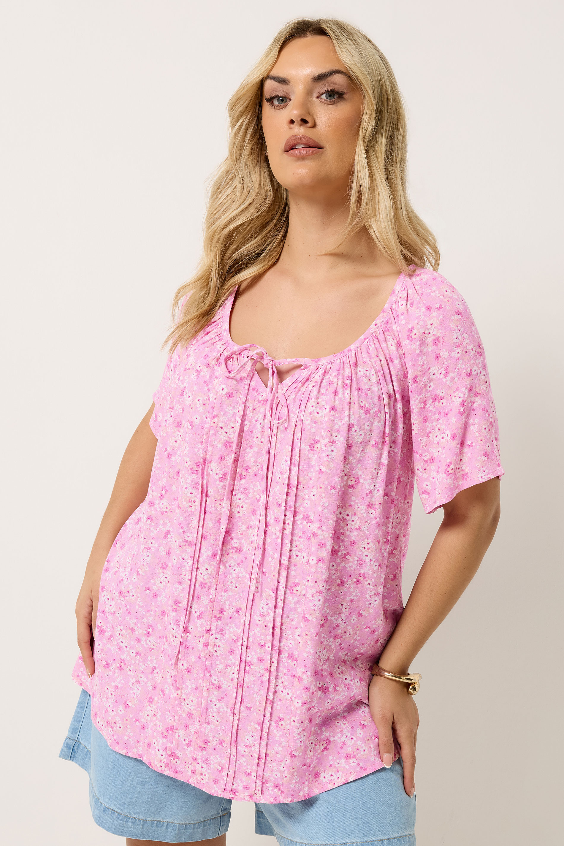 YOURS Plus Size Pink Floral Tie Neck Blouse | Yours Clothing 3