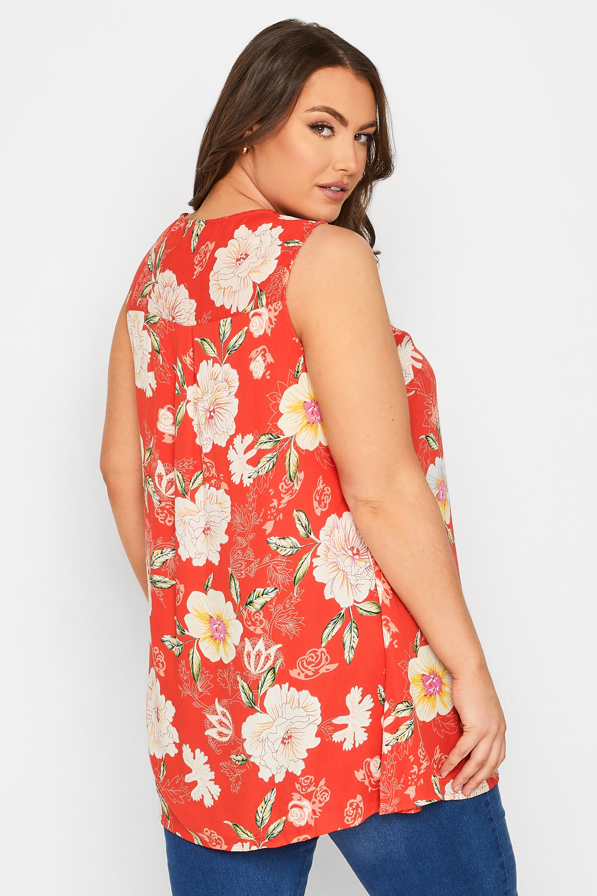 Plus Size Red Floral Swing Vest Top | Yours Clothing 3