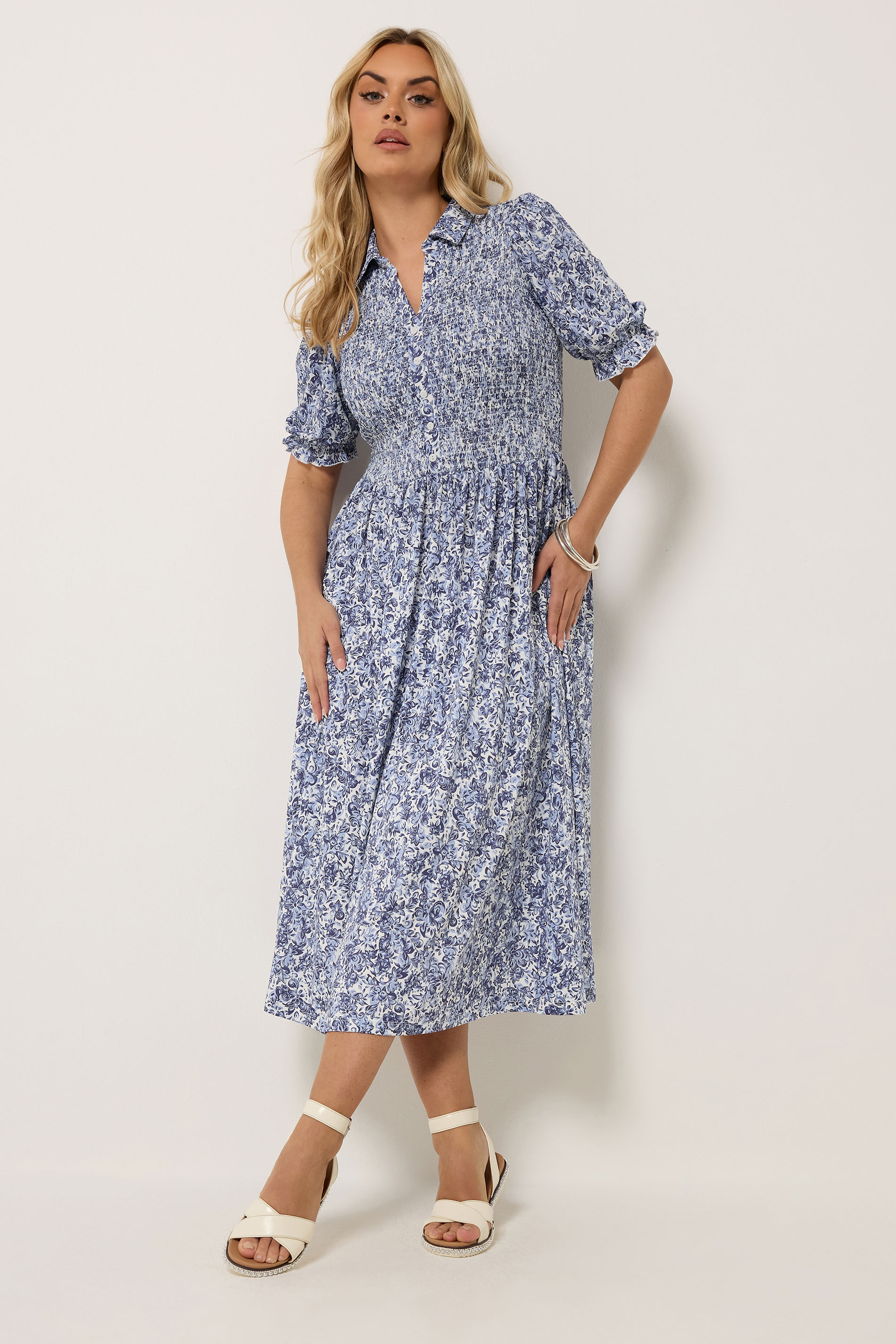 YOURS Plus Size Blue Floral Midi Dress | Yours Clothing 1