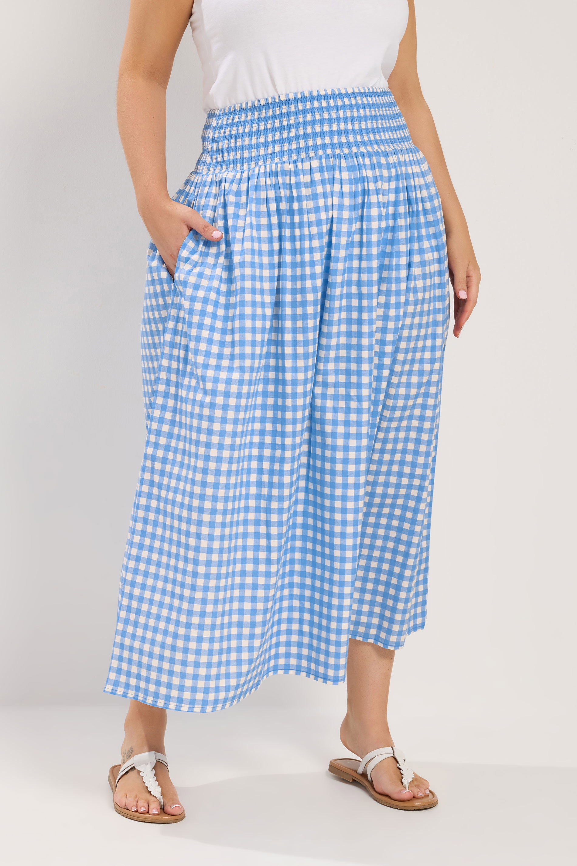 YOURS Plus Size Blue Gingham Maxi Skirt | Yours Clothing 1