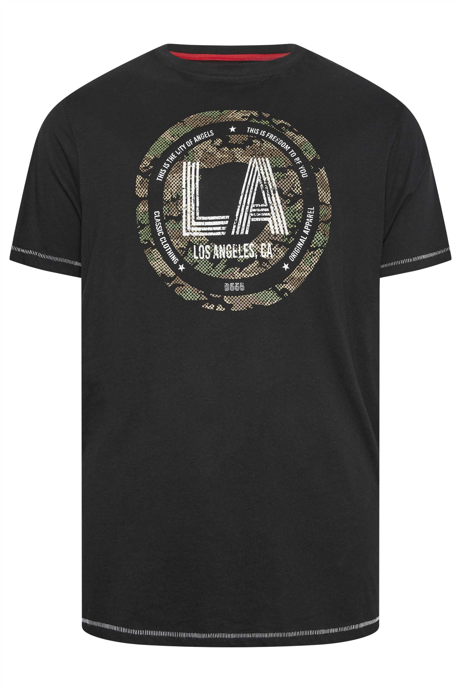 D555 Big & Tall Black 'LA' Camo Print T-Shirt | BadRhino 2