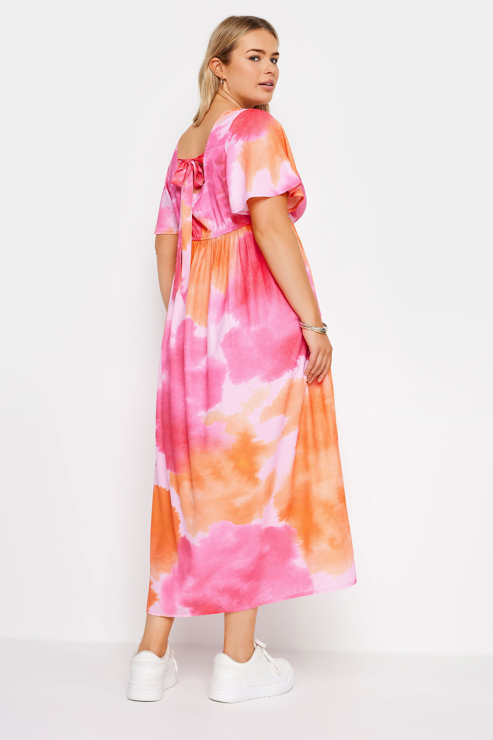 LIMITED COLLECTION Plus Size Pink Blur Print Bow Back Midaxi Dress | Yours Clothing 3