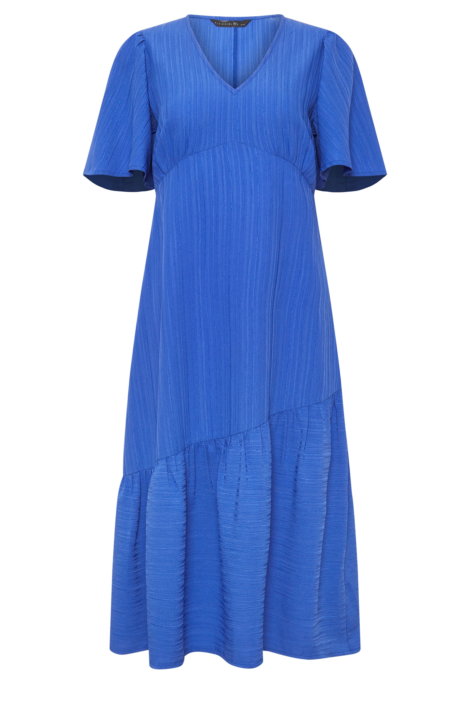 PixieGirl Petite Blue Asymmetric Tiered Midi Dress | PixieGirl 5