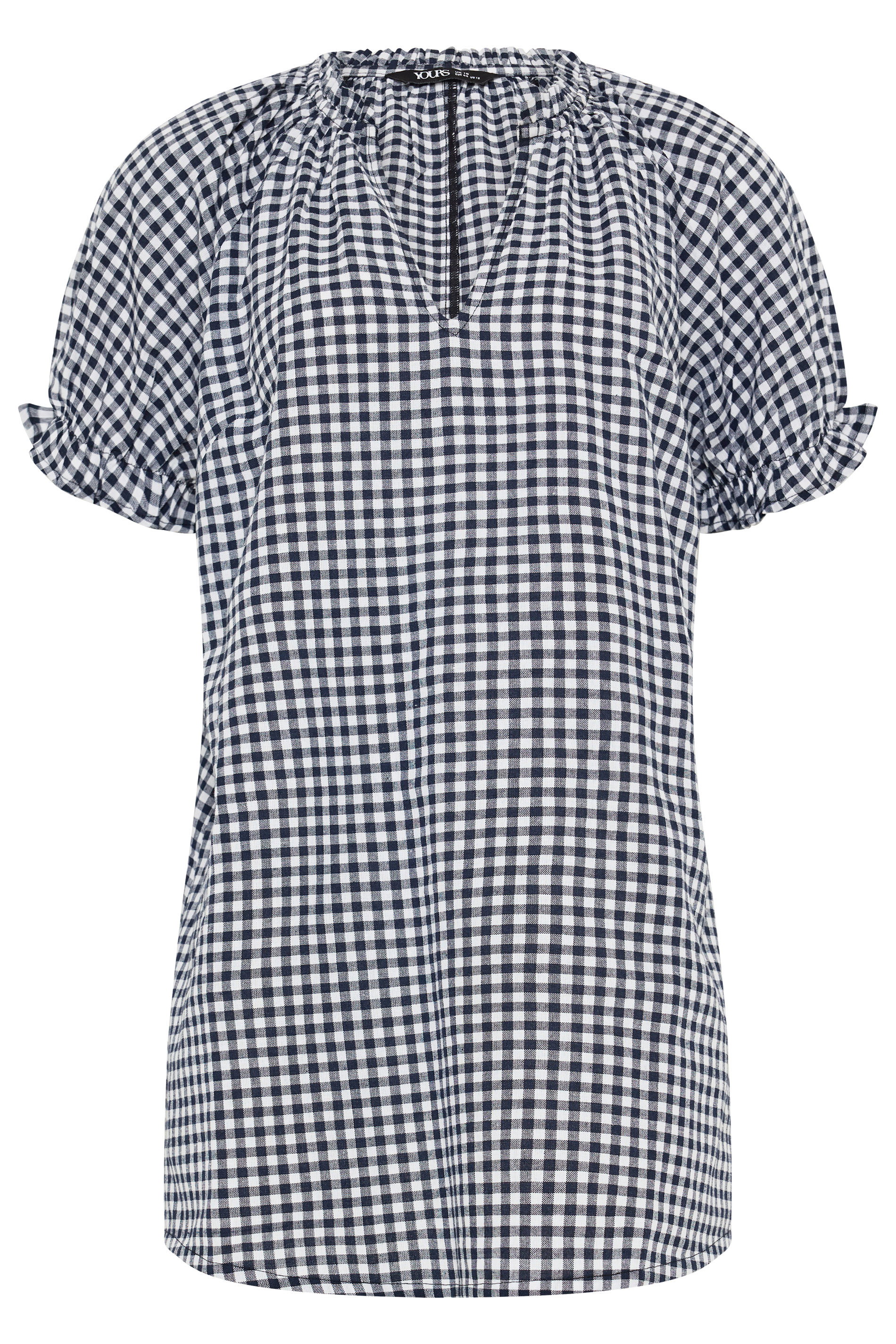 YOURS Plus Size Navy Blue Gingham Notch Neck Blouse | Yours Clothing 5