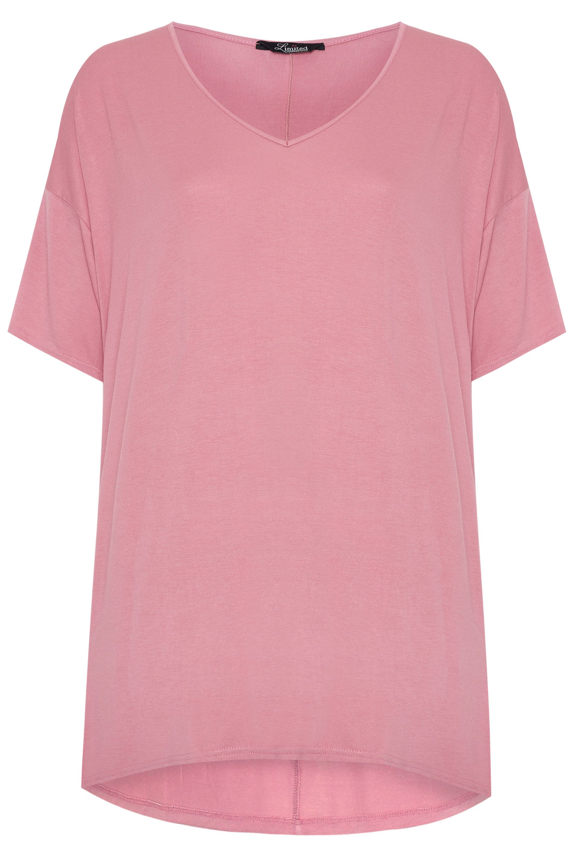 Blush Pink Dipped Hem Drop Shoulder T-Shirt | Yours Clothing