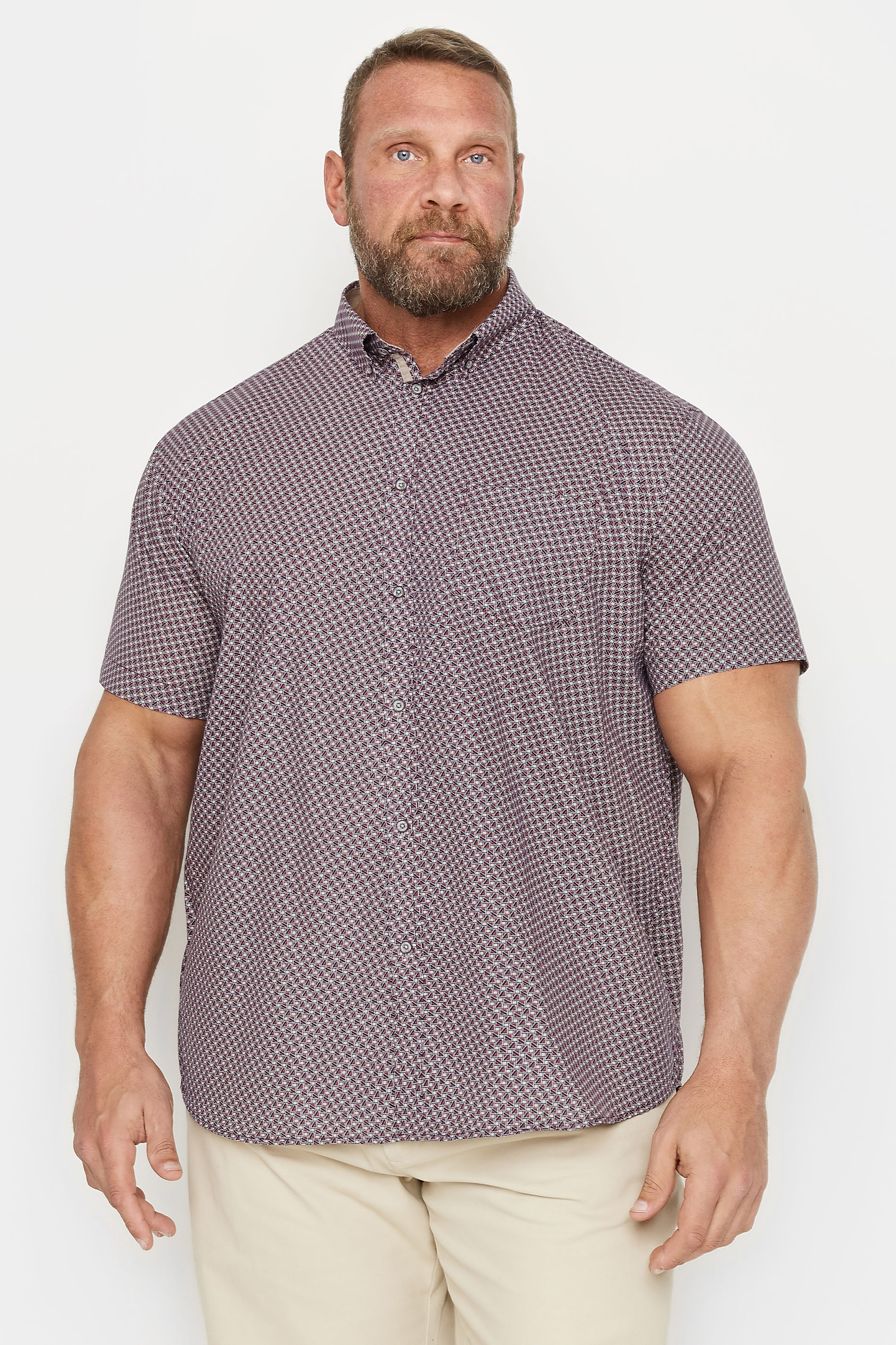 KAM Big & Tall Burgundy Red Geometric Print Short Sleeve Shirt | BadRhino 1