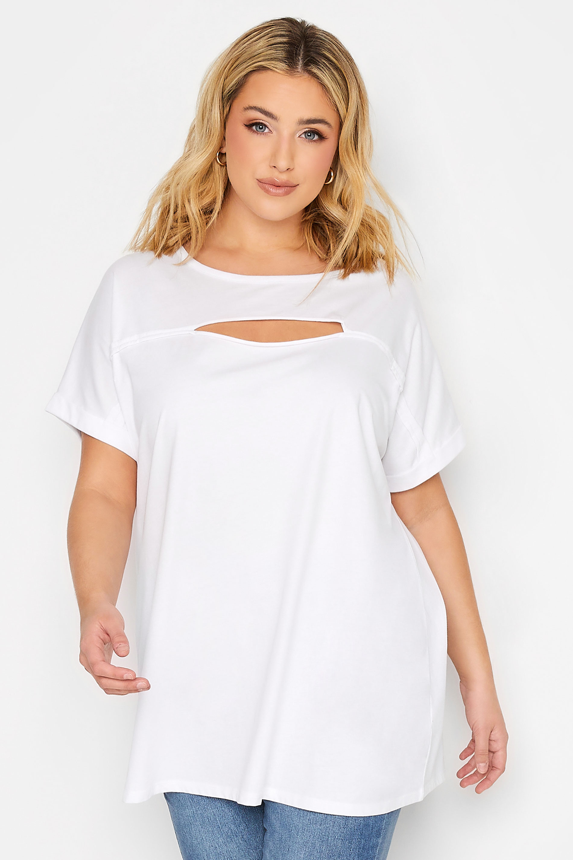 YOURS Plus Size White Cut Out T-Shirt | Yours Clothing 1