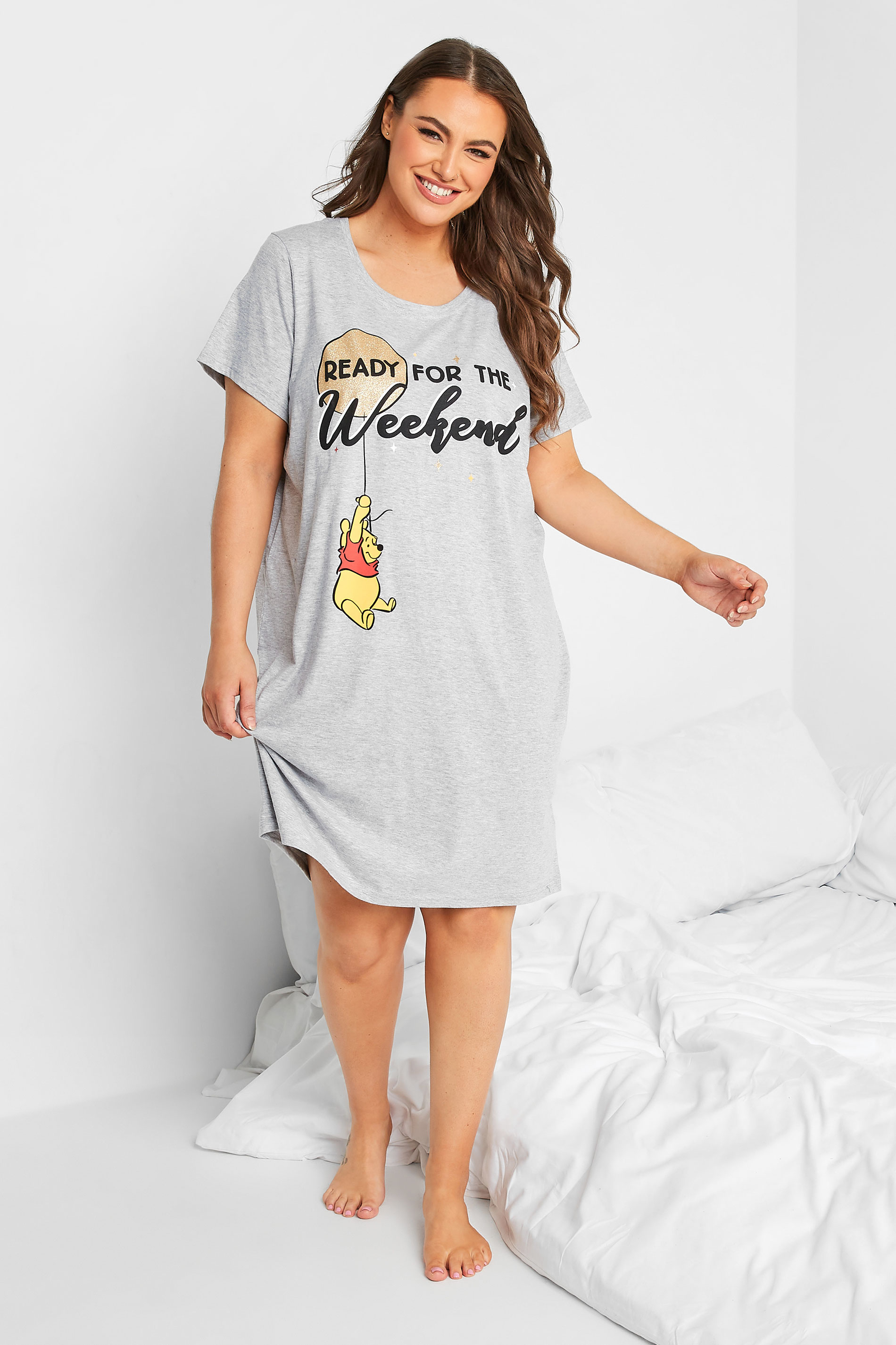 DISNEY Plus Size Grey Winnie The Pooh Balloon Nightdress | Yours Clothing 1