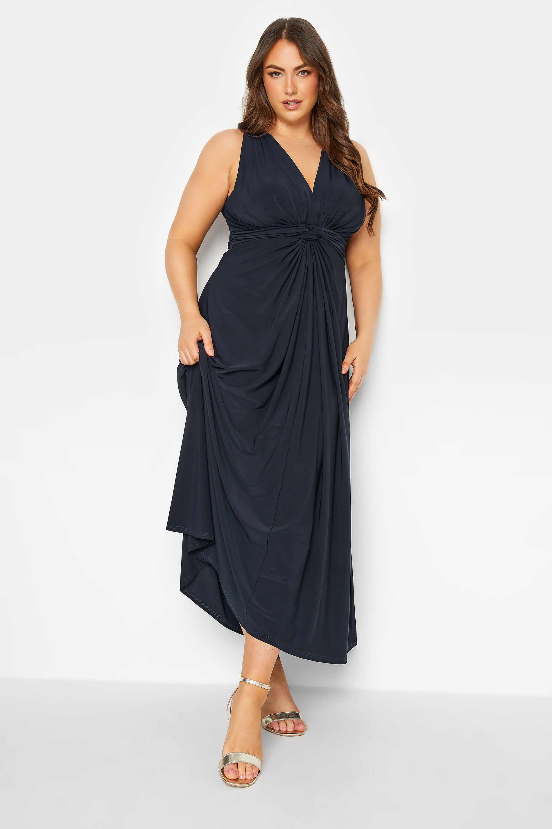 YOURS LONDON Plus Size Navy Blue Knot Front Maxi Dress | Yours Clothing  2