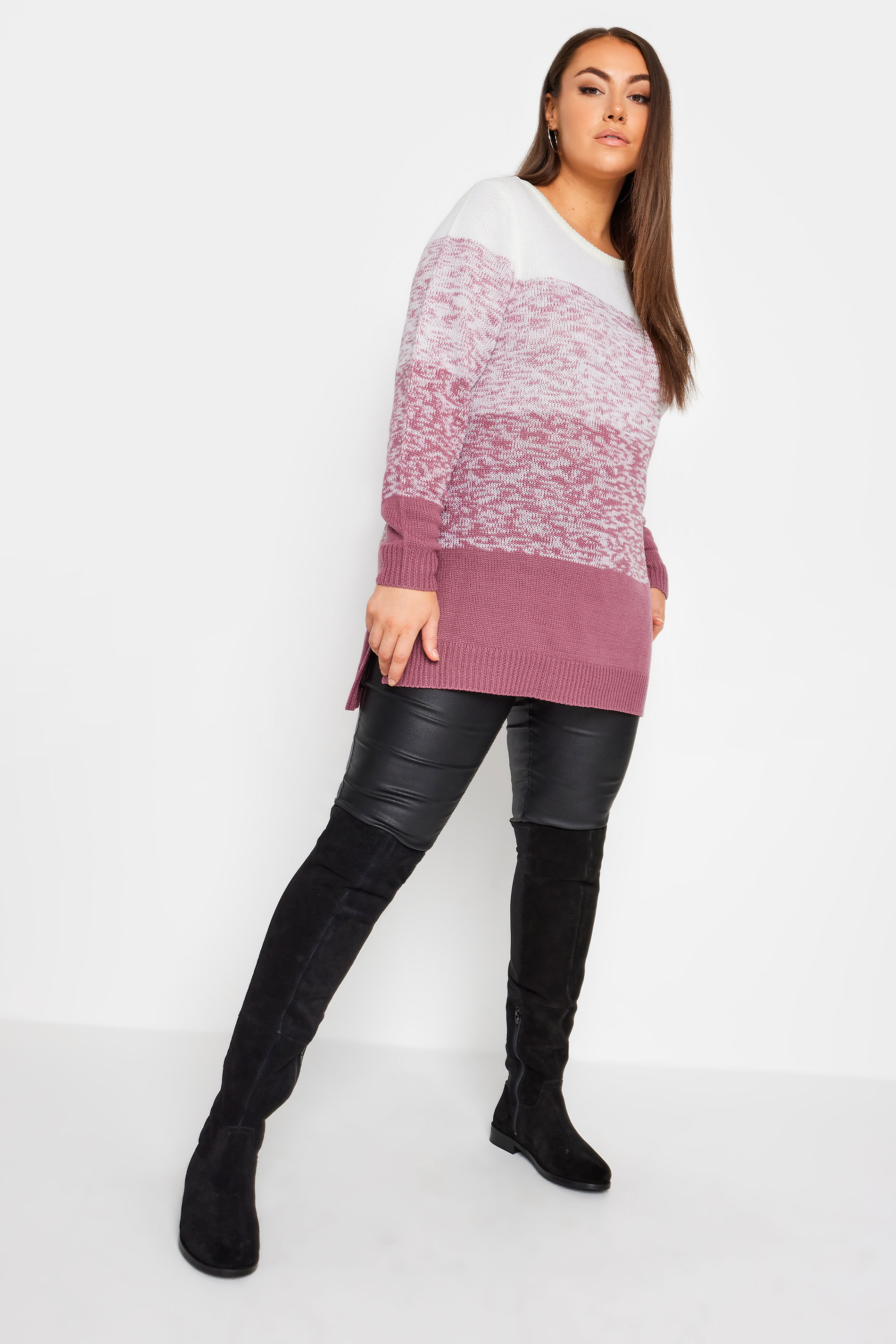 YOURS Plus Size Pink Colourblock Stripe Knitted Jumper | Yours Clothing 2