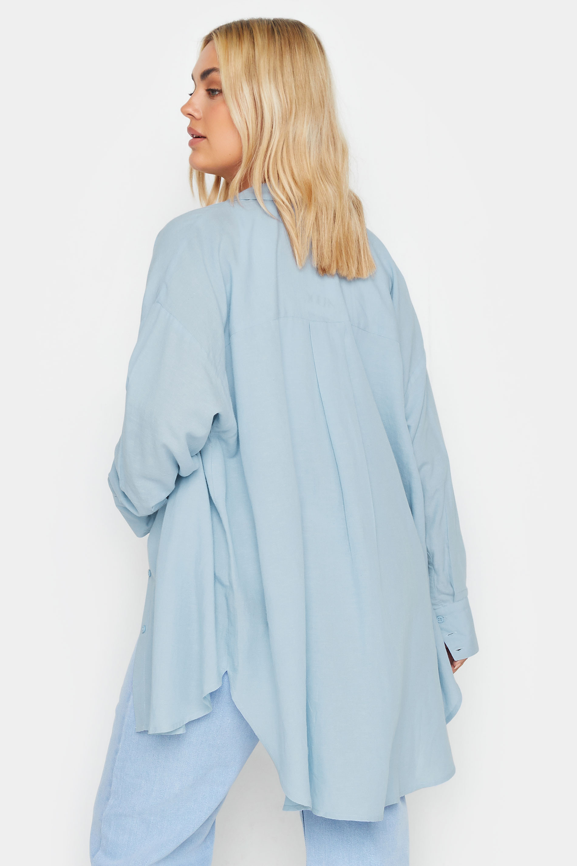 YOURS Plus Size Blue Dipped Hem Shirt | Yours Clothing 3