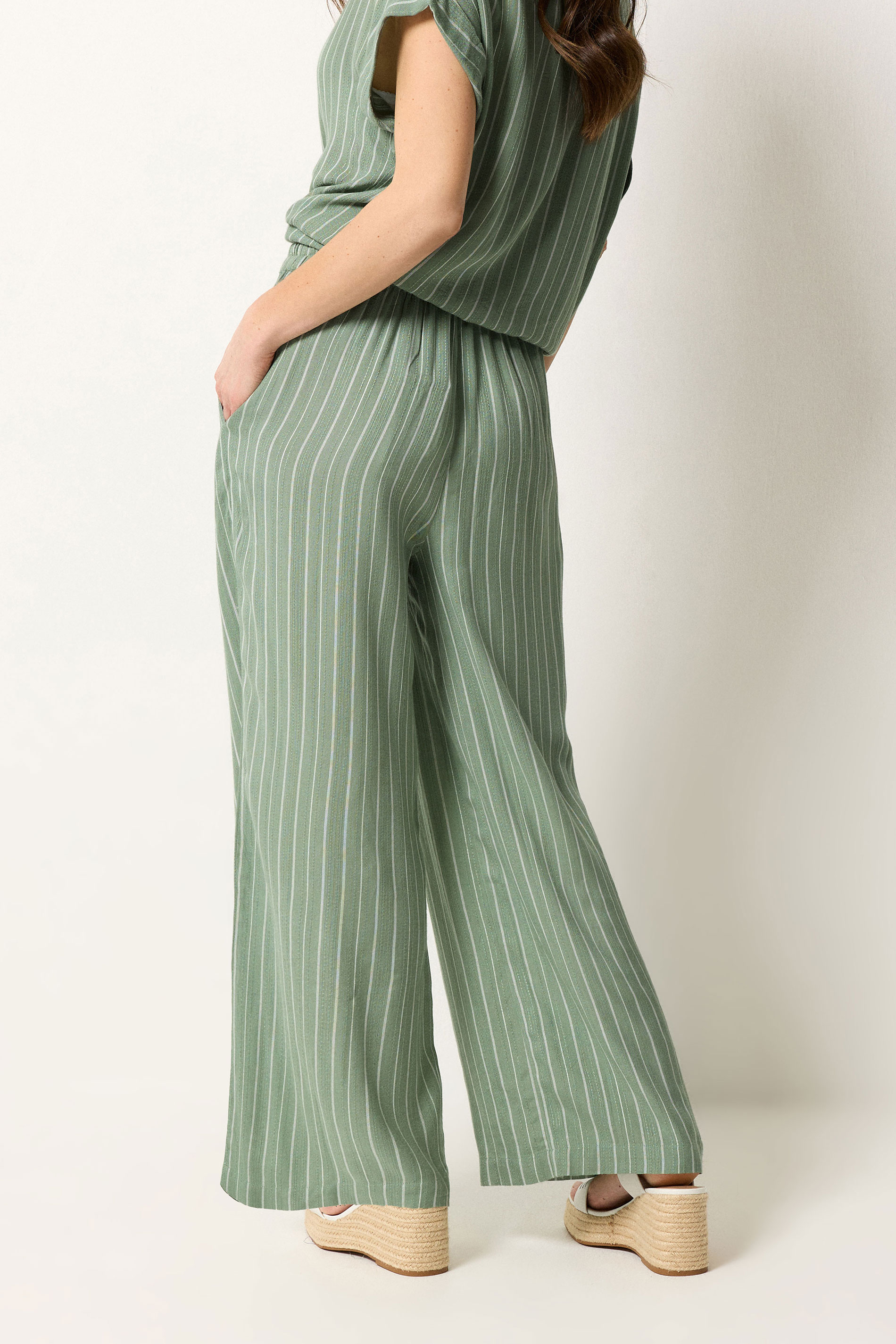 M&Co Set Sage Green Dobby Striped Top & Trousers | M&Co 7