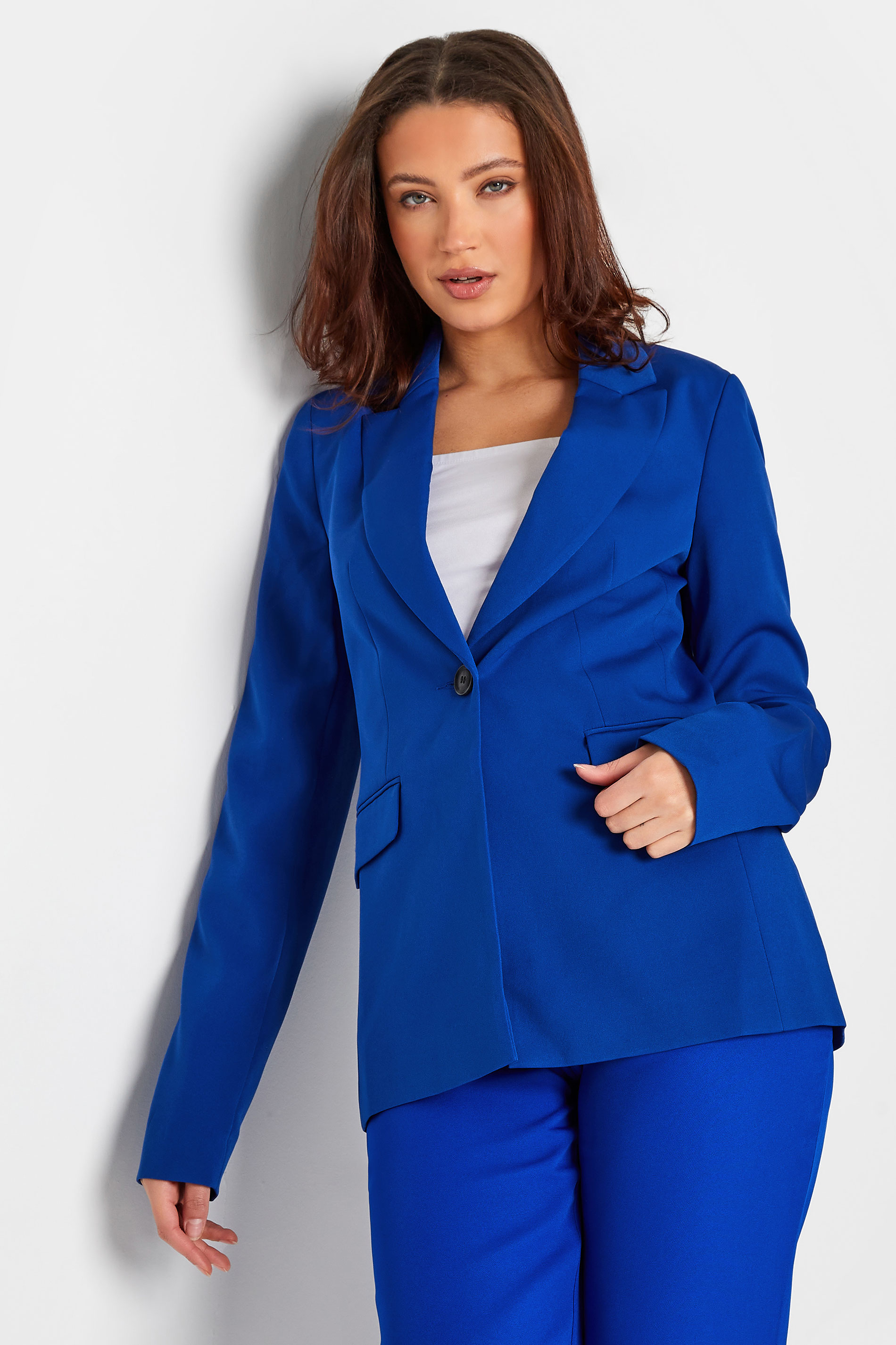 LTS Tall Women's Cobalt Blue Scuba Crepe Tailored Blazer | Long Tall Sally  1