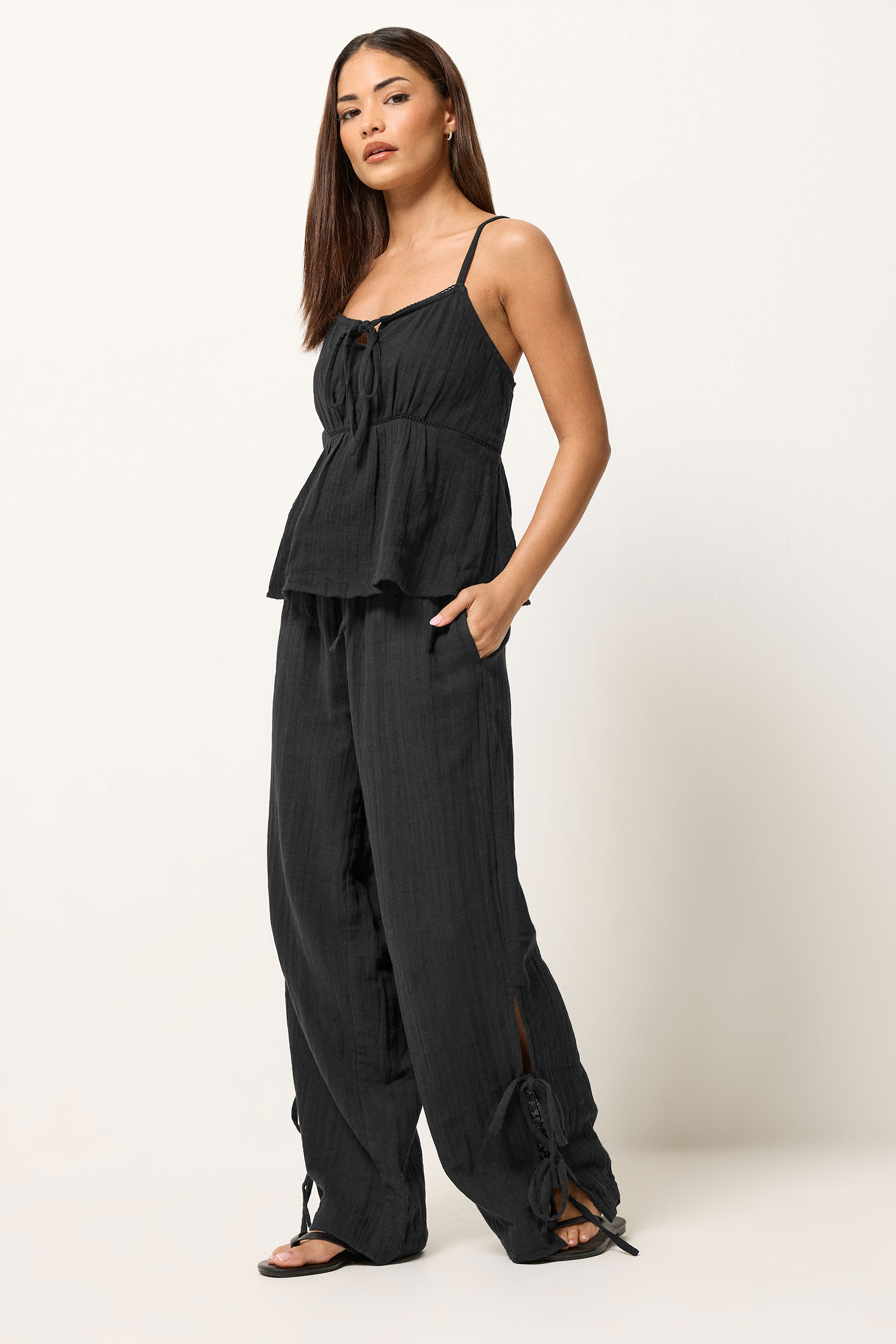 PixieGirl Petite Women's Black Cotton Cheesecloth Cami Top | PixieGirl 2