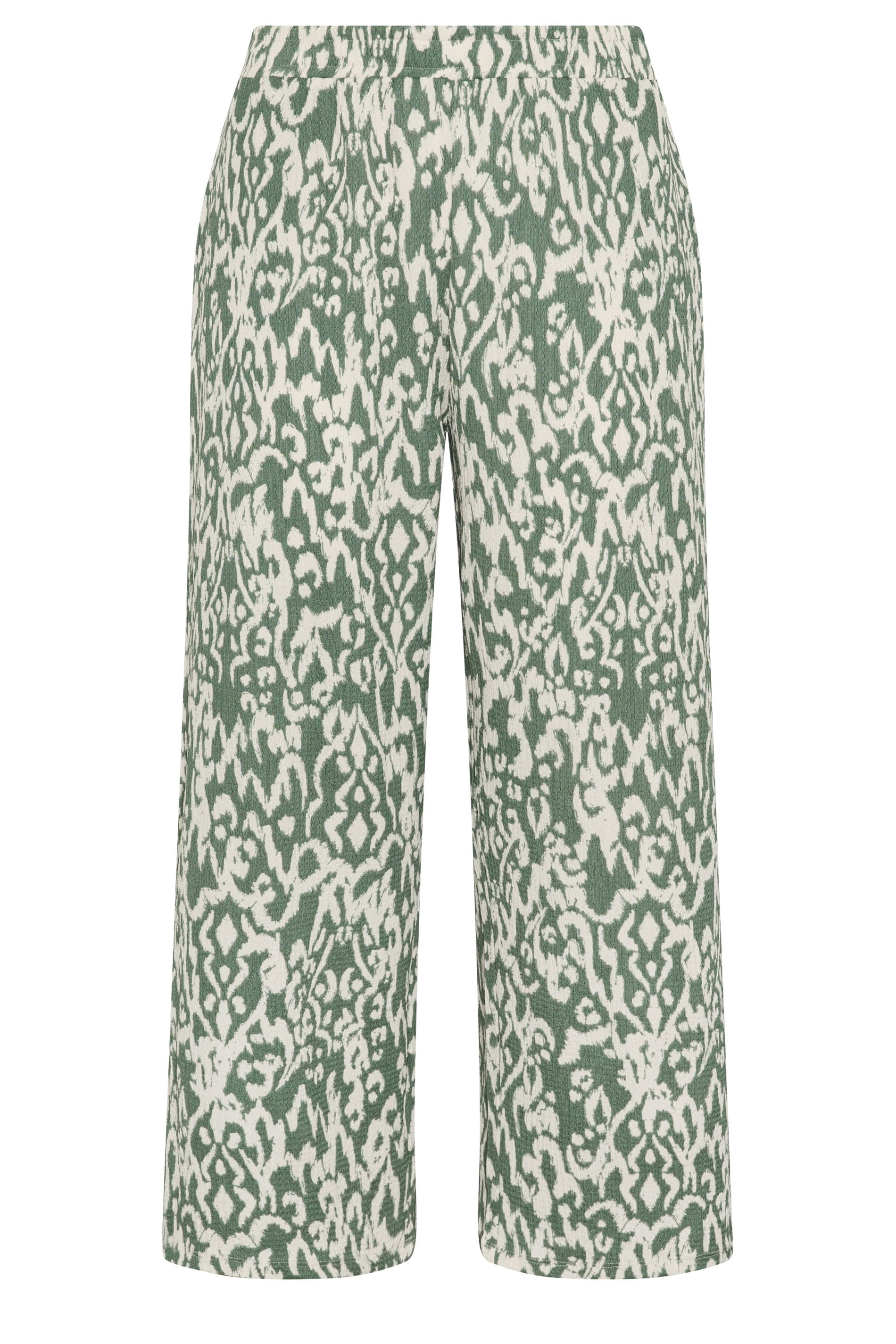 EVANS Plus Size Khaki Green Aztec Print Wide Leg Trouser | Evans 5