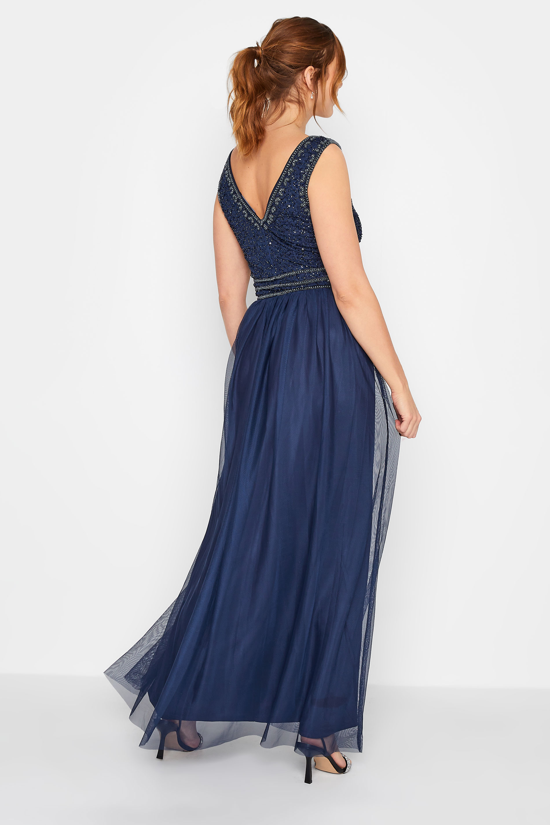 LTS Tall Women's Navy Blue Sequin Hand Embellished Maxi Dress | Long Tall Sally 3