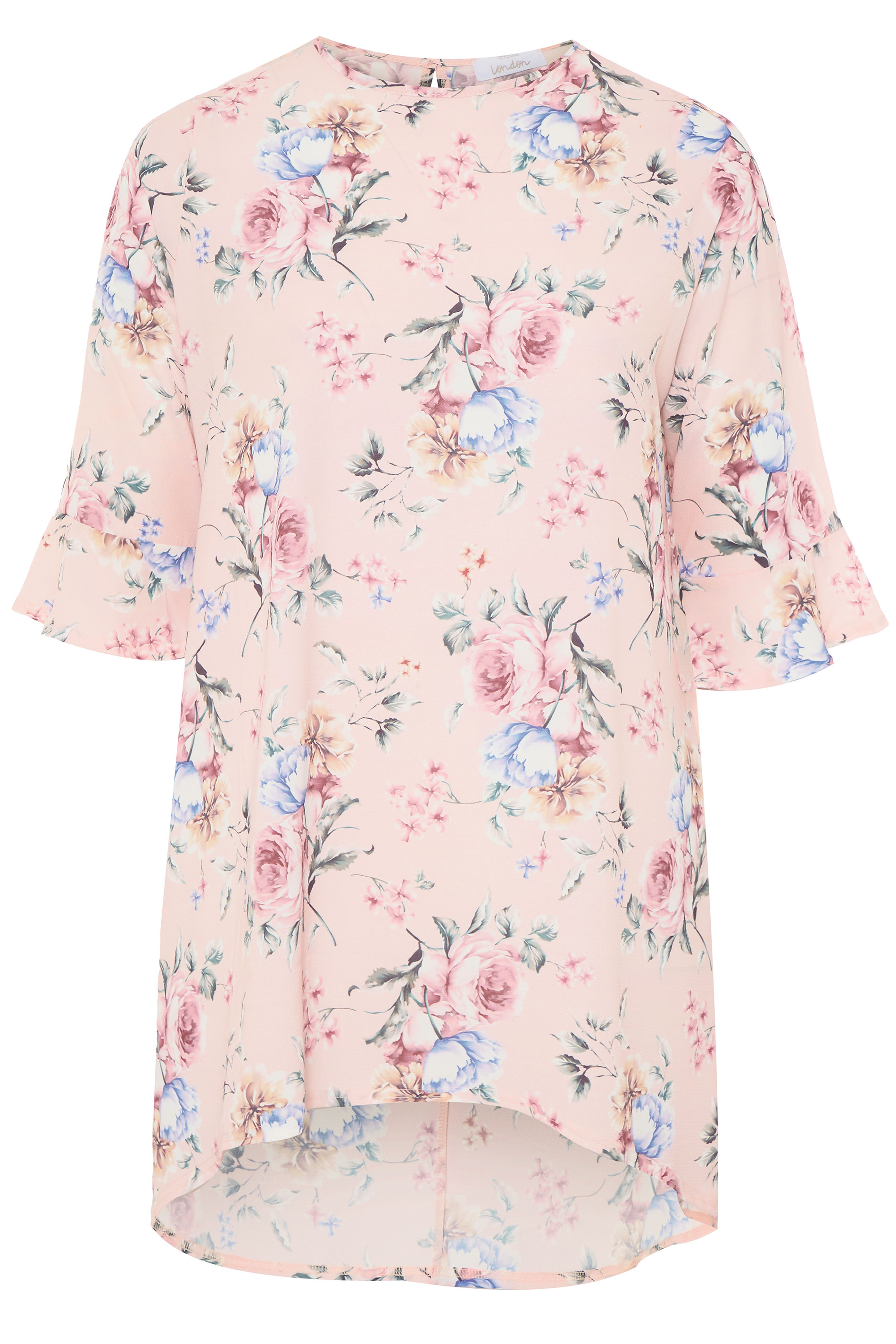 YOURS LONDON Pink Floral Flute Sleeve Tunic | Yours Clothing
