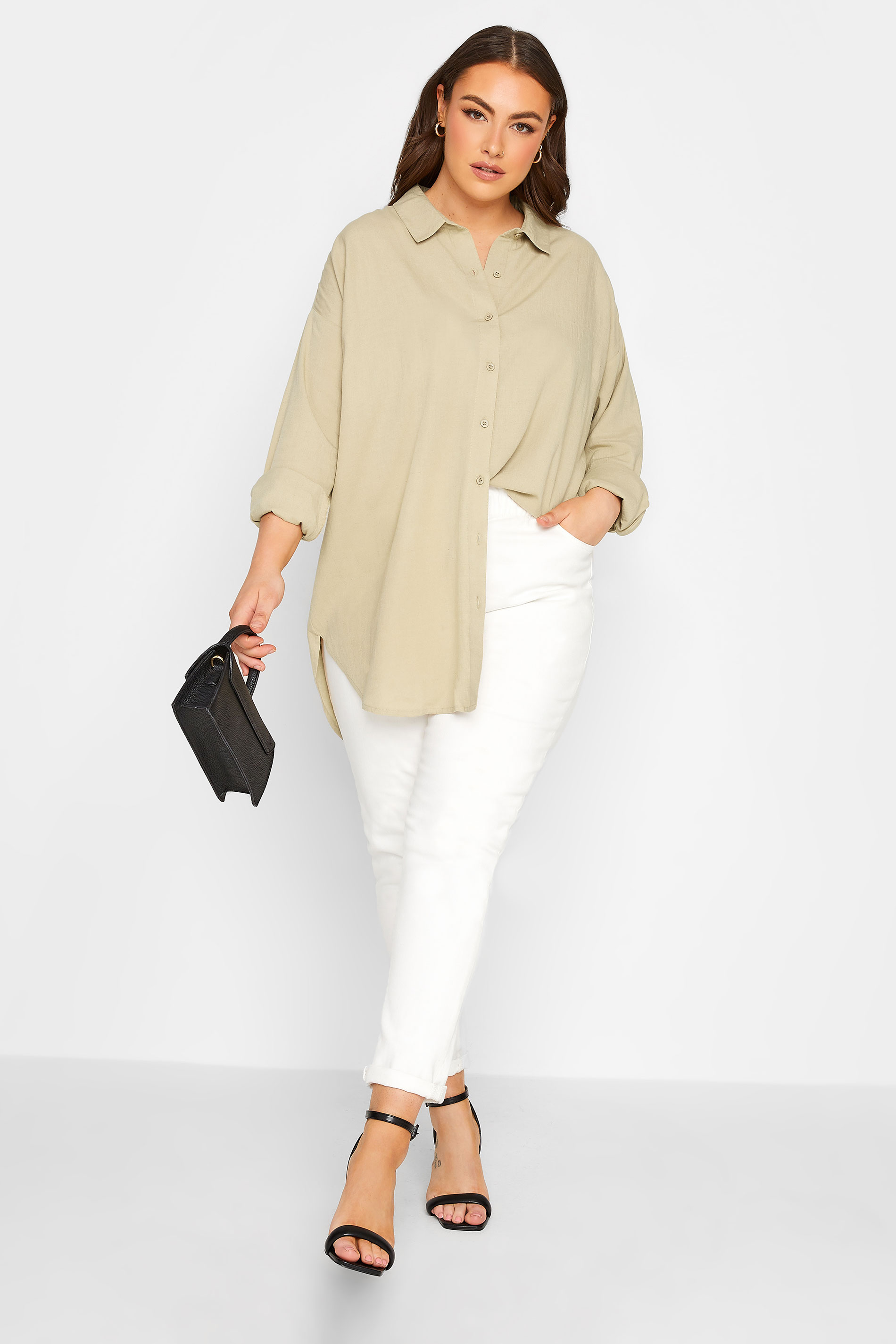 YOURS Plus Size Beige Brown Linen Look Shirt | Yours Clothing 2