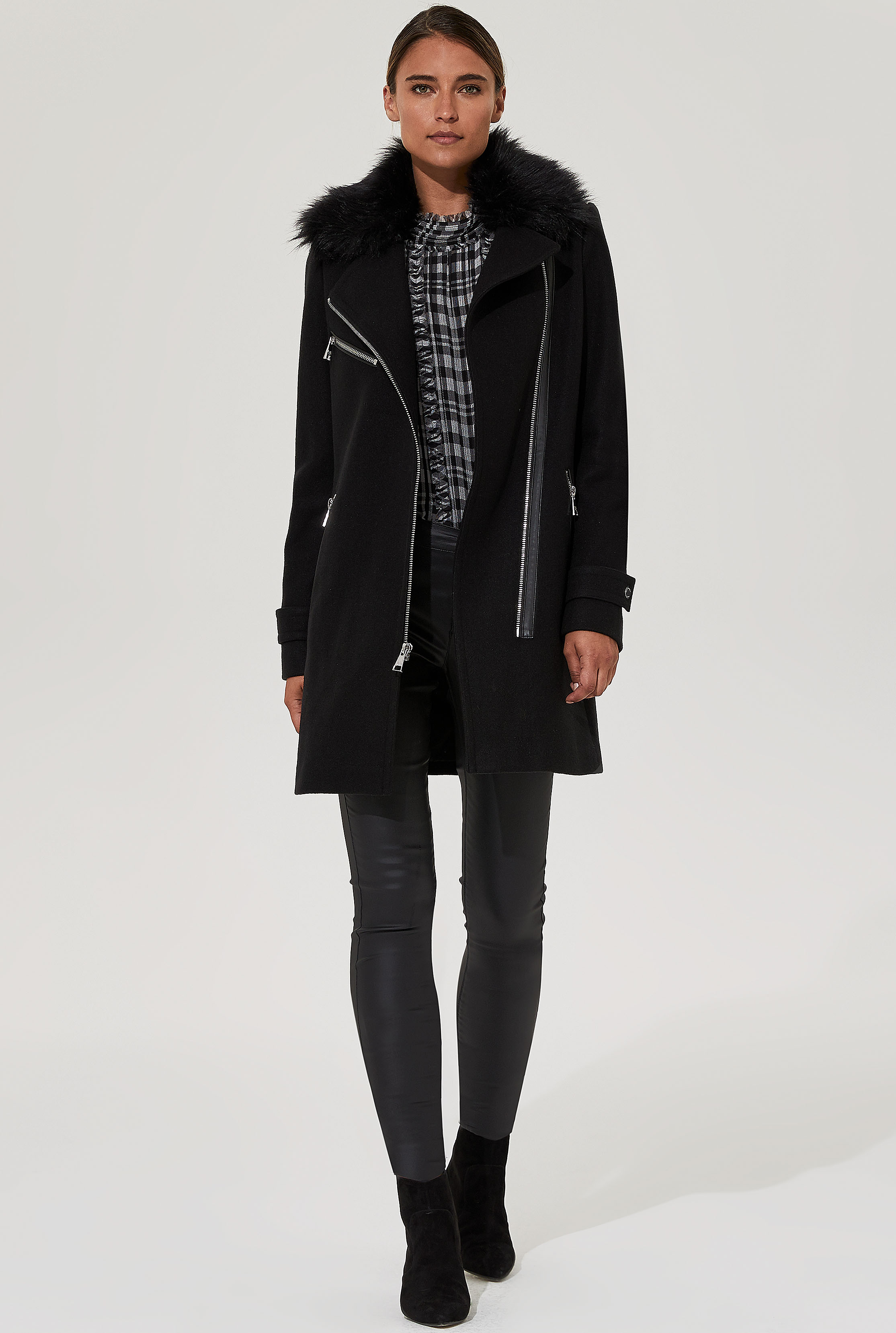 Karl Lagerfeld Paris Faux Fur Trimmed Wool Biker | Long Tall Sally