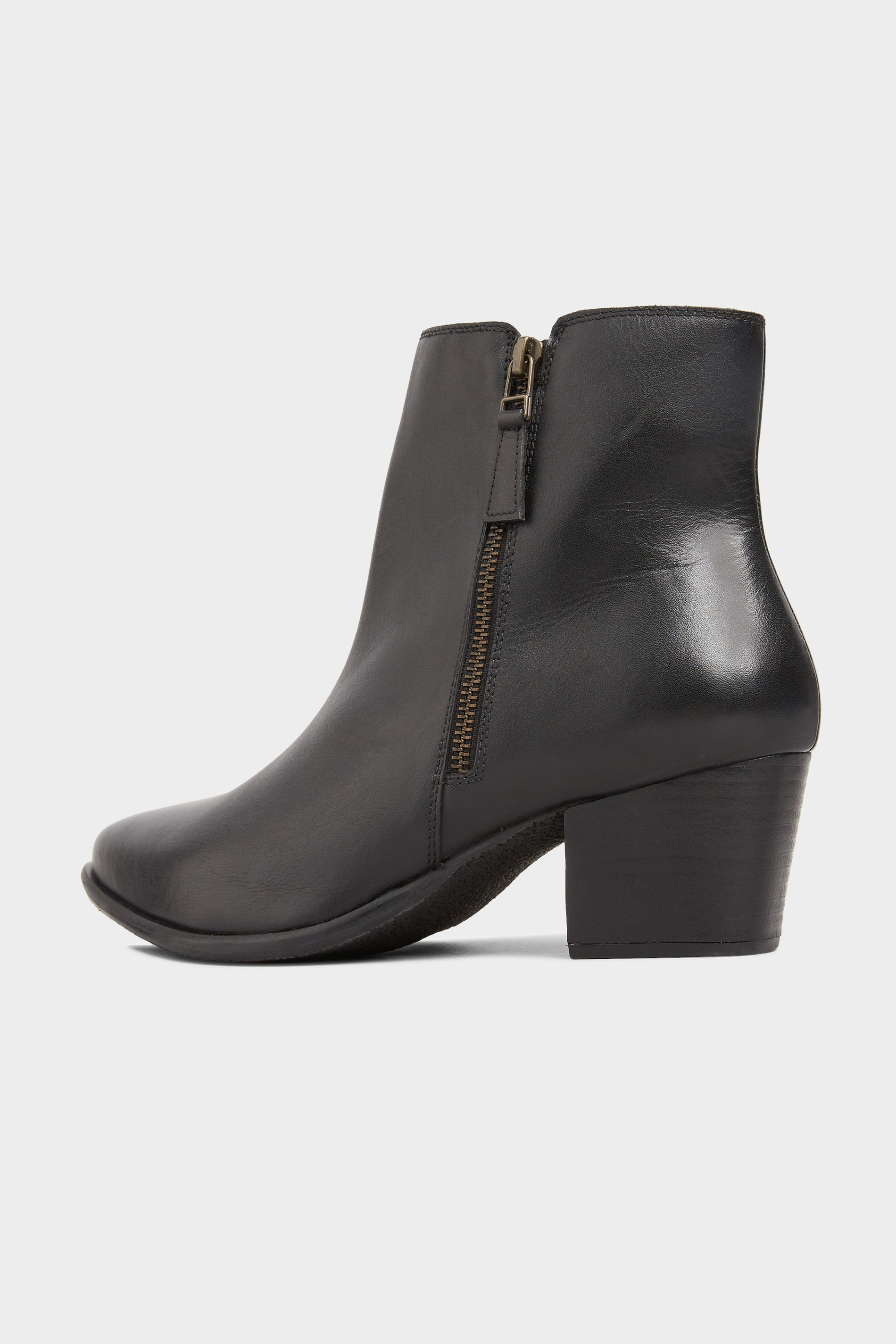 Black Leather Western Ankle Boots In Extra Wide Fit | Yours Clothing