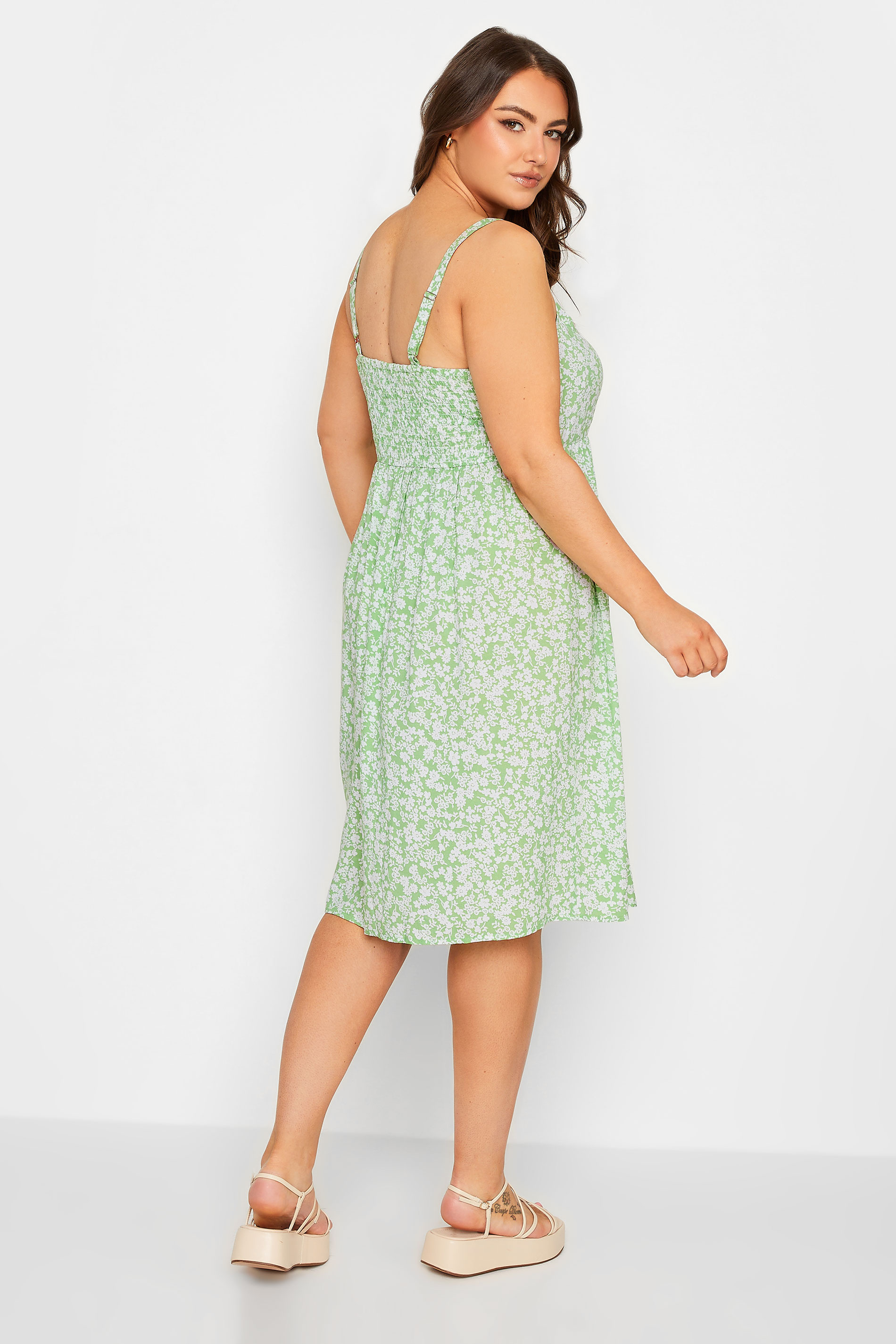 YOURS Plus Size Green Ditsy Floral Strappy Sundress | Yours Clothing 3