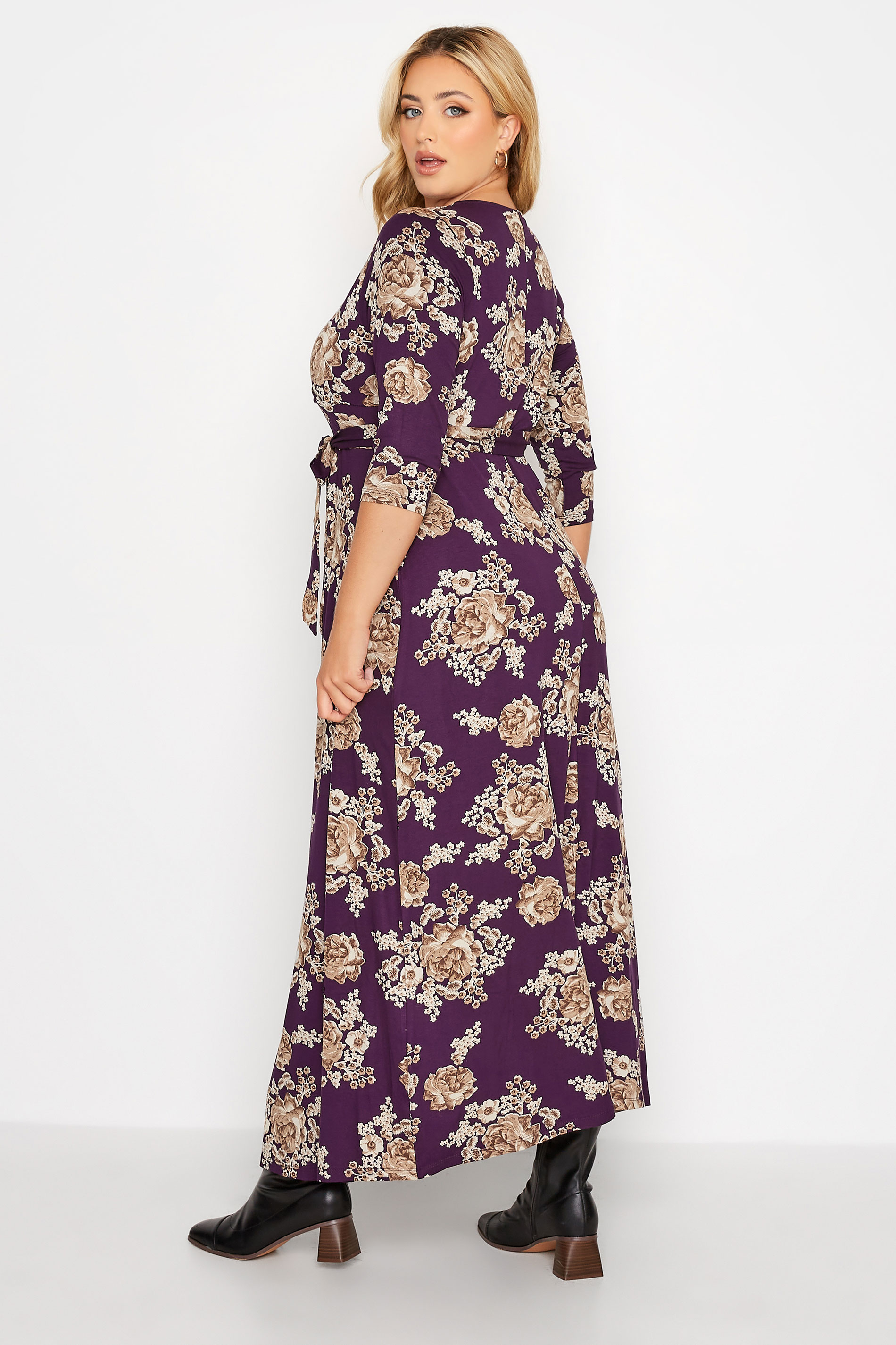 Plus Size Purple Floral V-Neck Maxi Dress | Yours Clothing 3