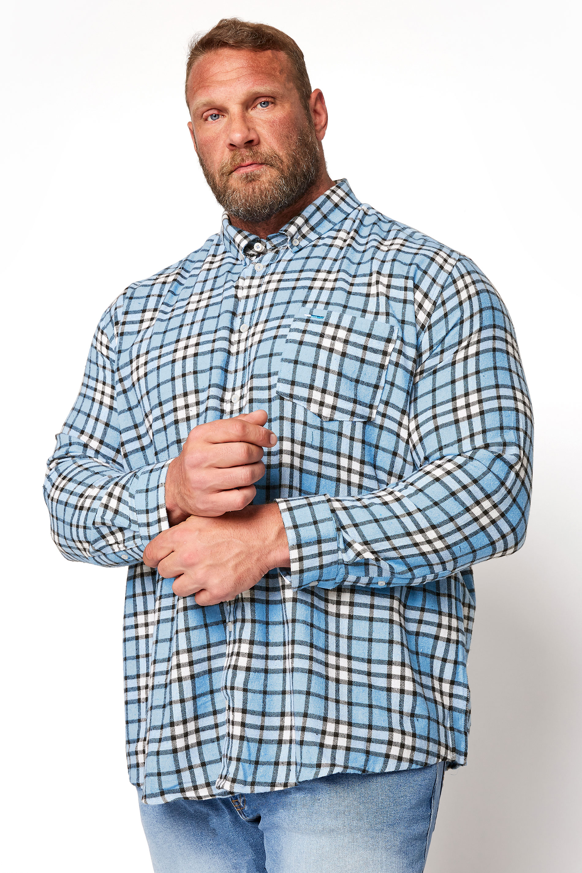 BadRhino Big & Tall Blue Brushed Cotton Flannel Check Shirt 1
