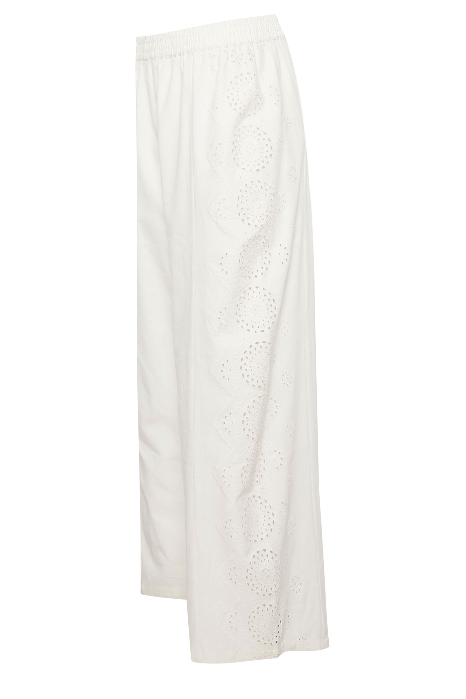 PixieGirl Petite Women's White Embroidered Cotton Wide Leg Trousers | PixieGirl 7