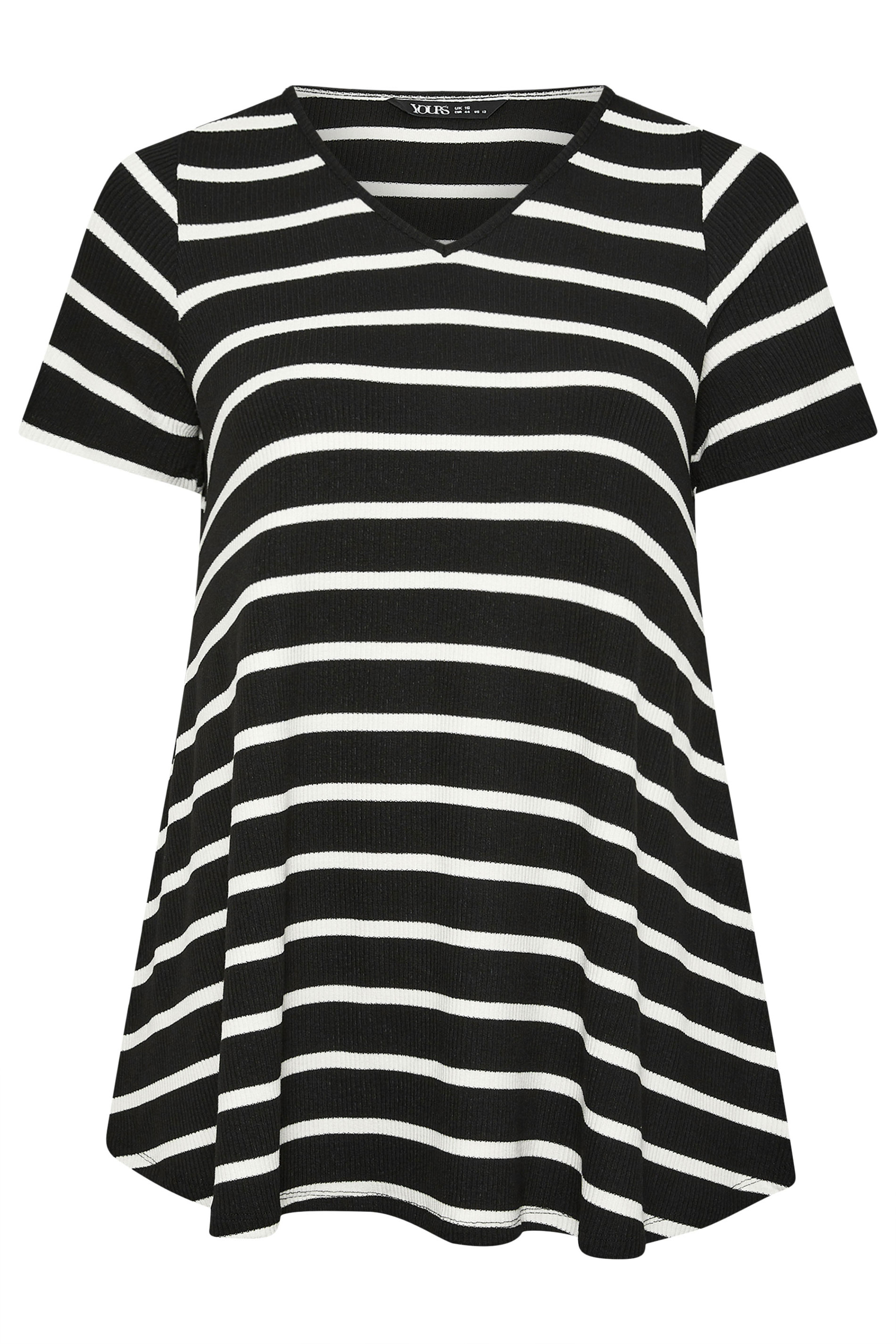 Yours Plus Size Black V-Neckline Stripe T-Shirt | Yours Clothing 5