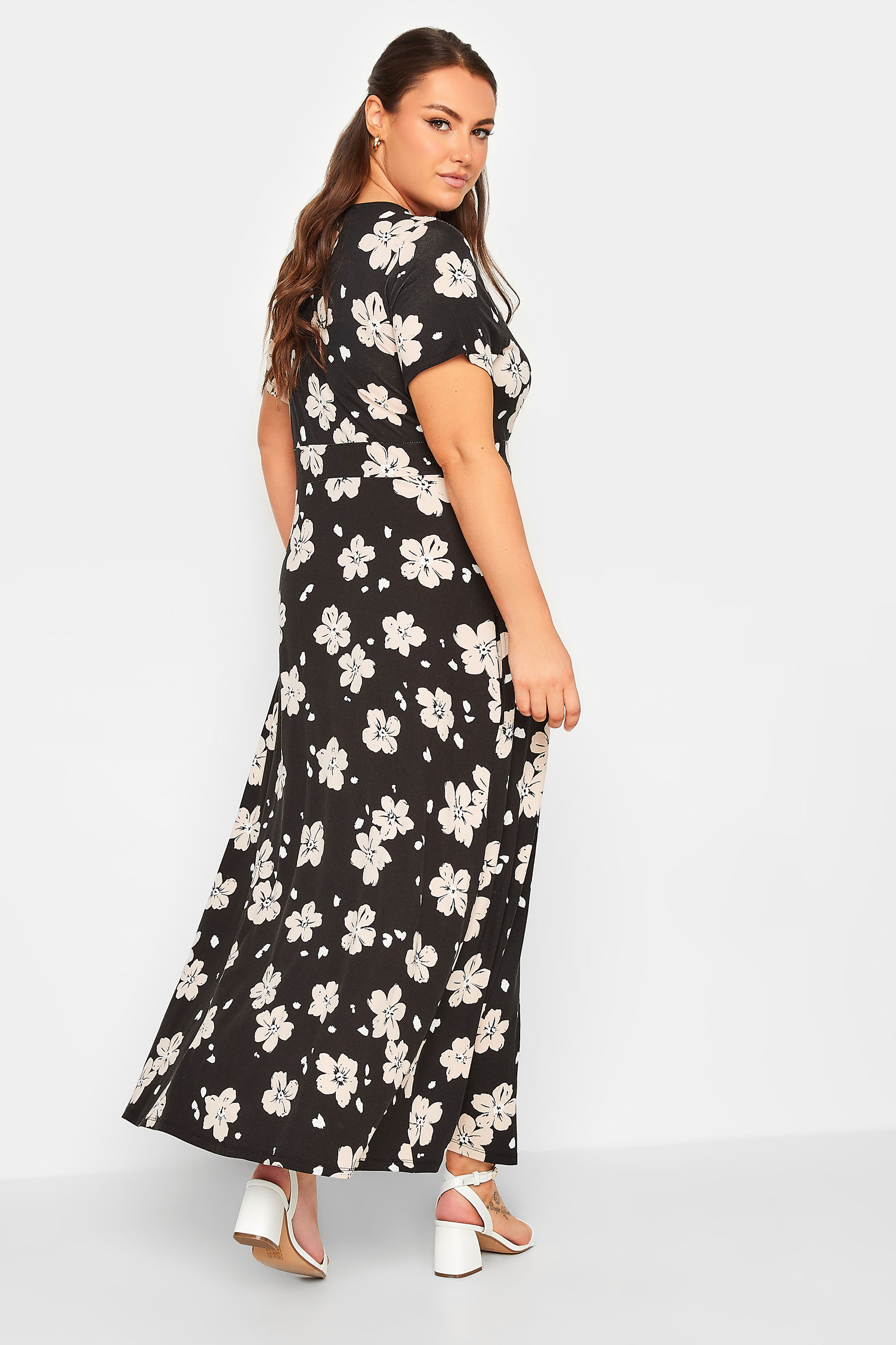 YOURS Curve Black Floral Print Wrap Style Maxi Dress | Yours Clothing  3