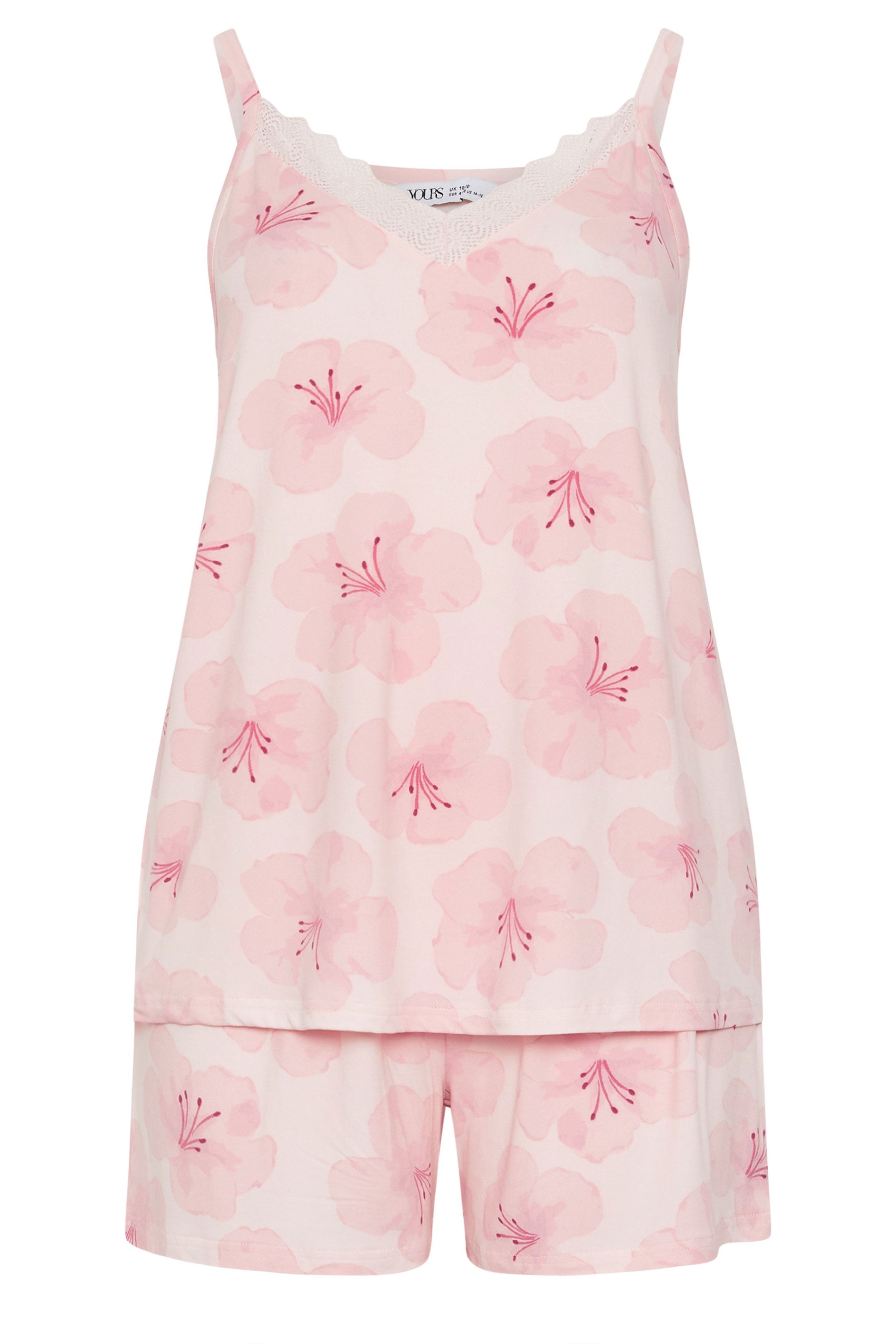 YOURS Plus Size Pink Hibiscus Soft Touch Pyjama Set | Yours Clothing 5
