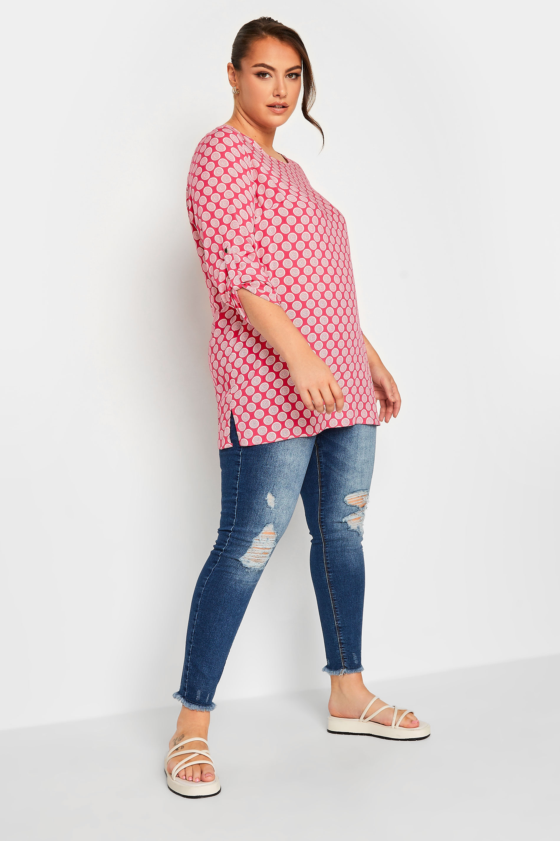 YOURS Plus Size Red Abstract Spot Print Blouse | Yours Clothing 2