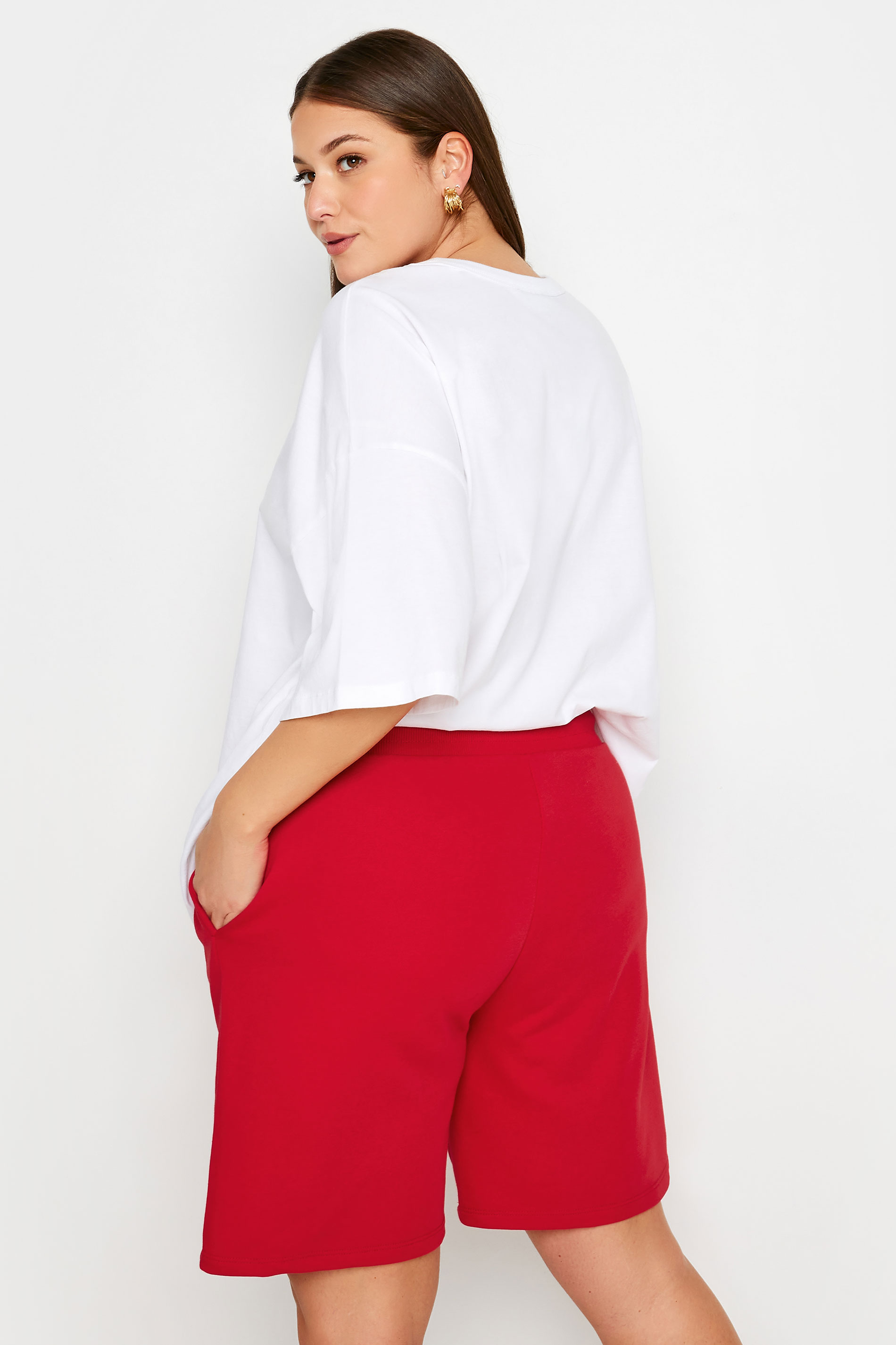 YOURS Plus Size Red Jogger Shorts | Yours Clothing 3