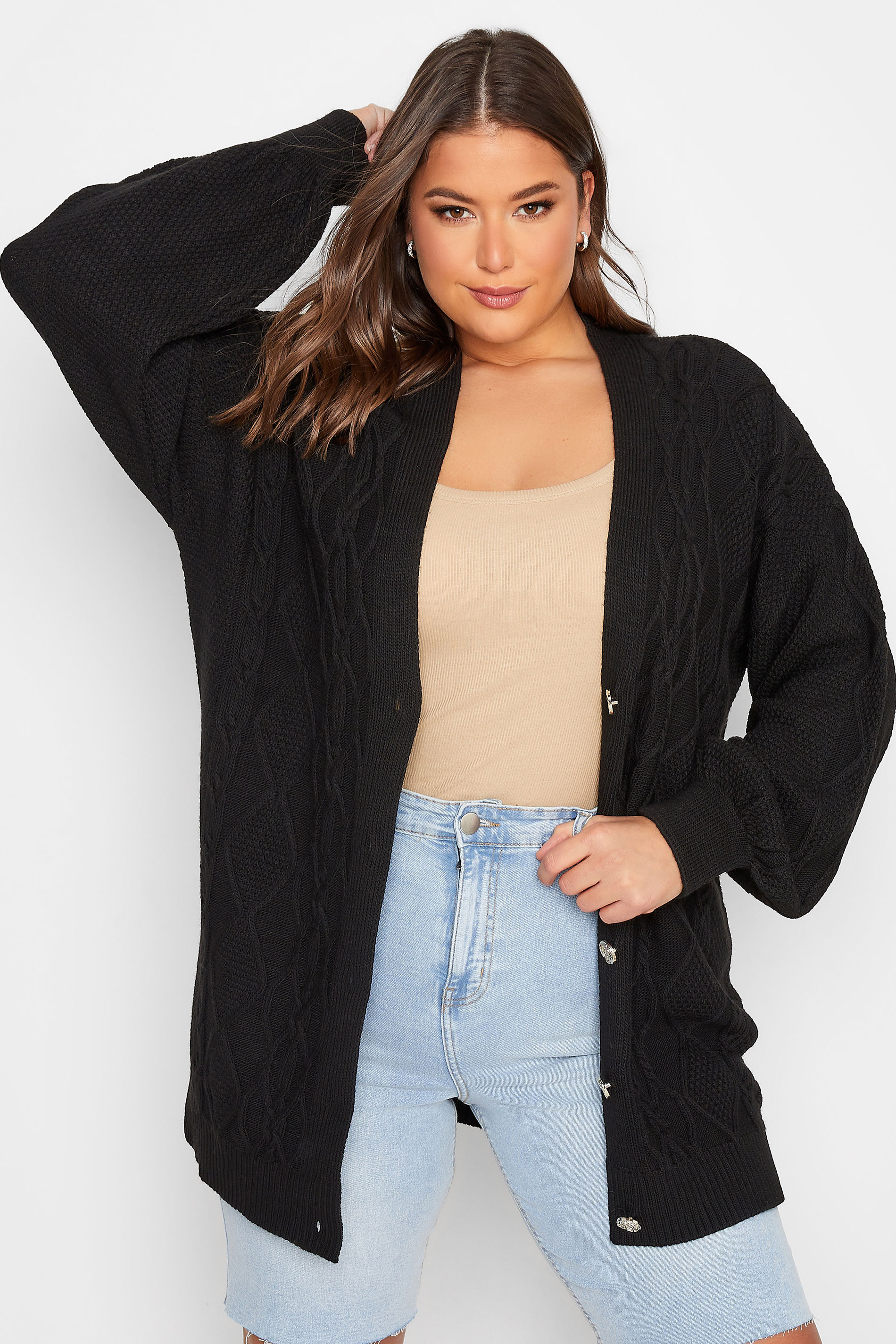 YOURS Plus Size Pink Knitted Buton Through Cardigan | Yours Clothing 1