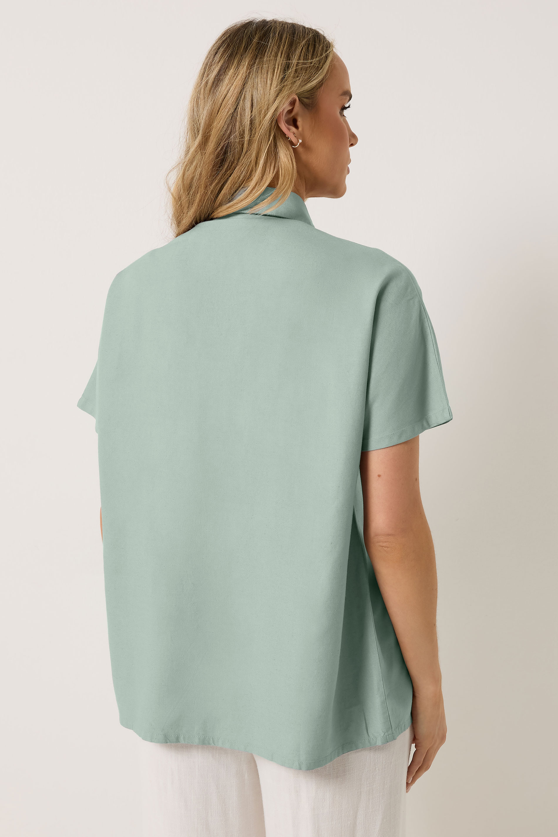 LTS Tall Women's Pale Blue Short Sleeve Linen Shirt | Long Tall Sally 4