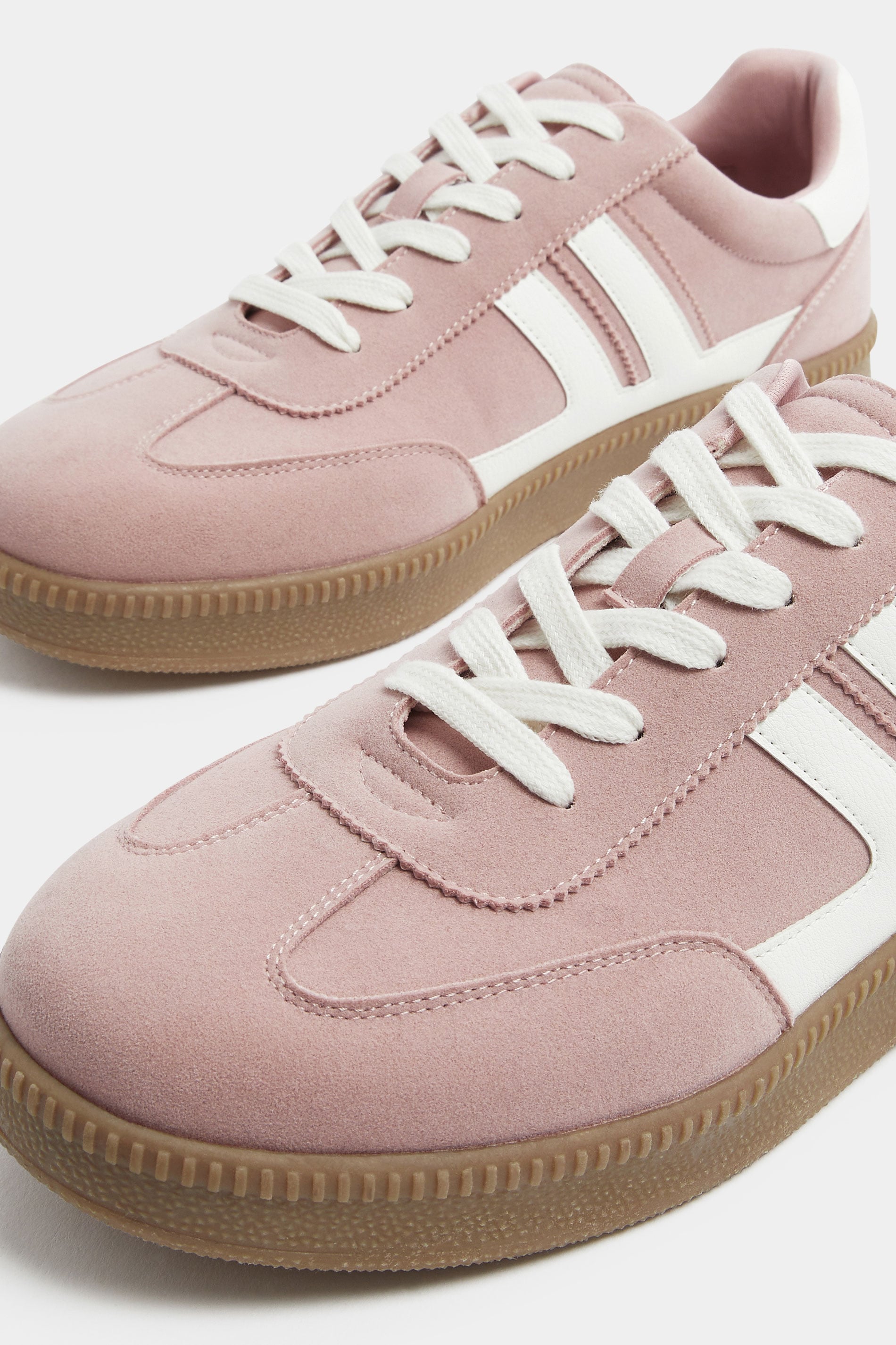Pink Faux Suede Side Stripe Lace Up Trainer In Wide E Fit | Yours Clothing 5