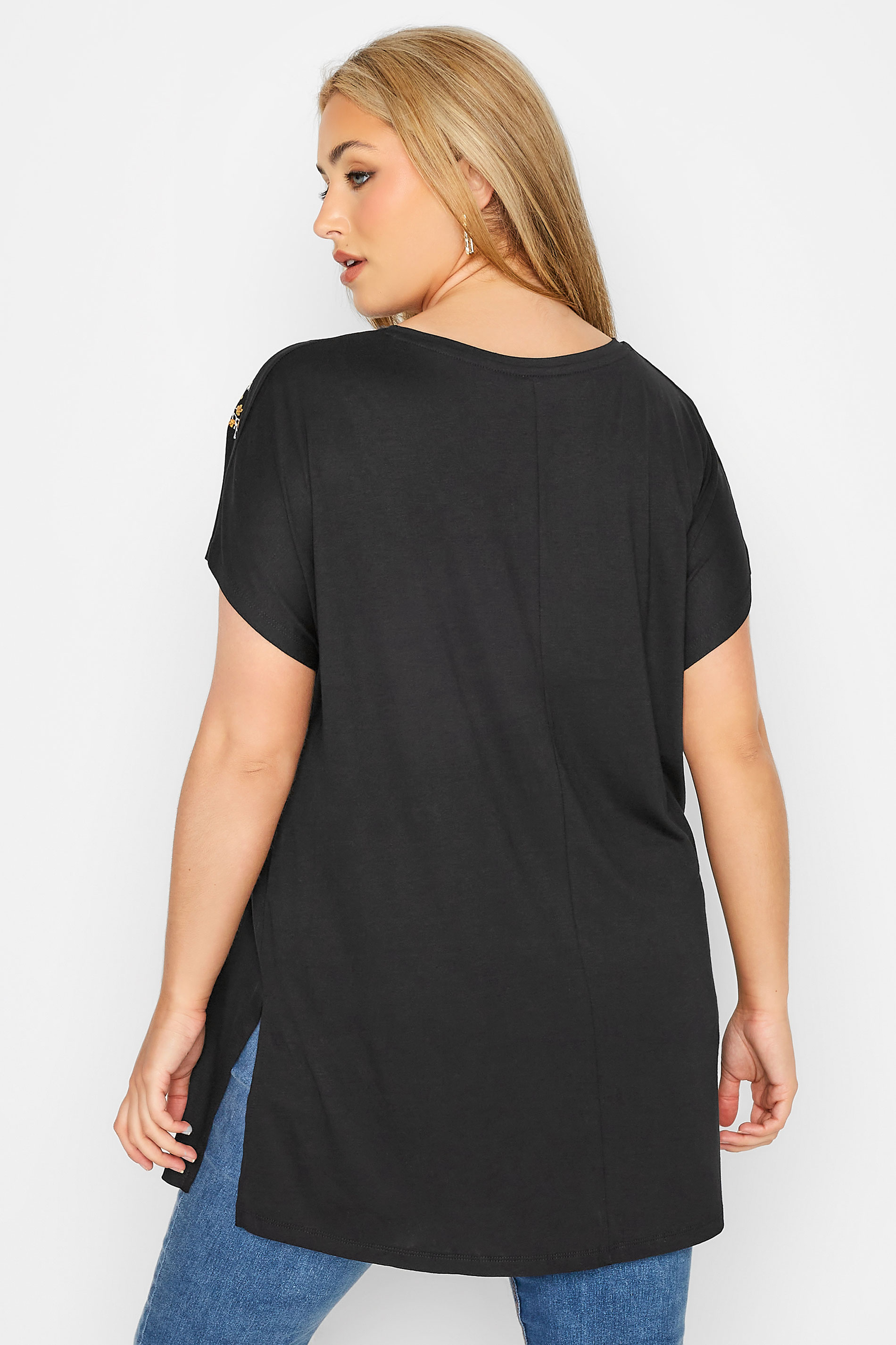 Grande taille  Tops Grande taille  T-Shirts | T-Shirt Noir Manches Courtes en Floral - IU44671