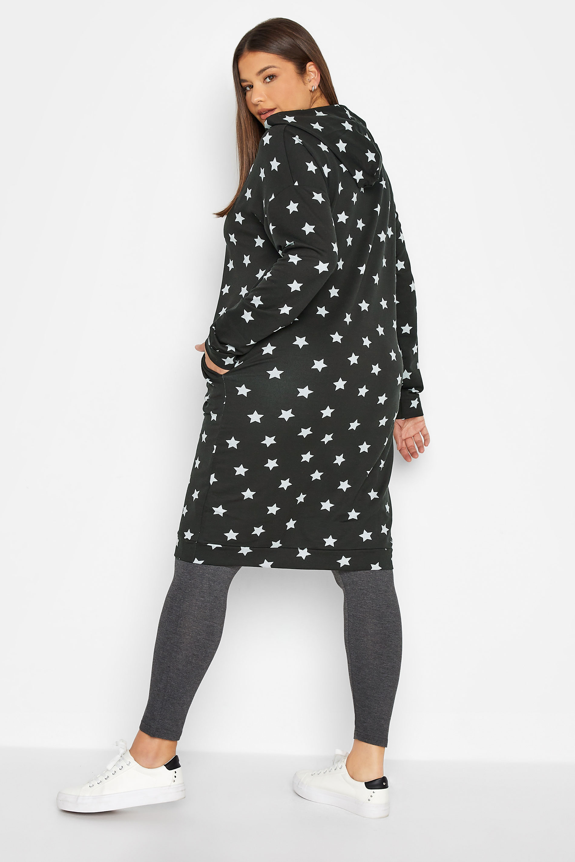 Tall Women's LTS Black Star Print Hoodie Dress | Long Tall Sally 3