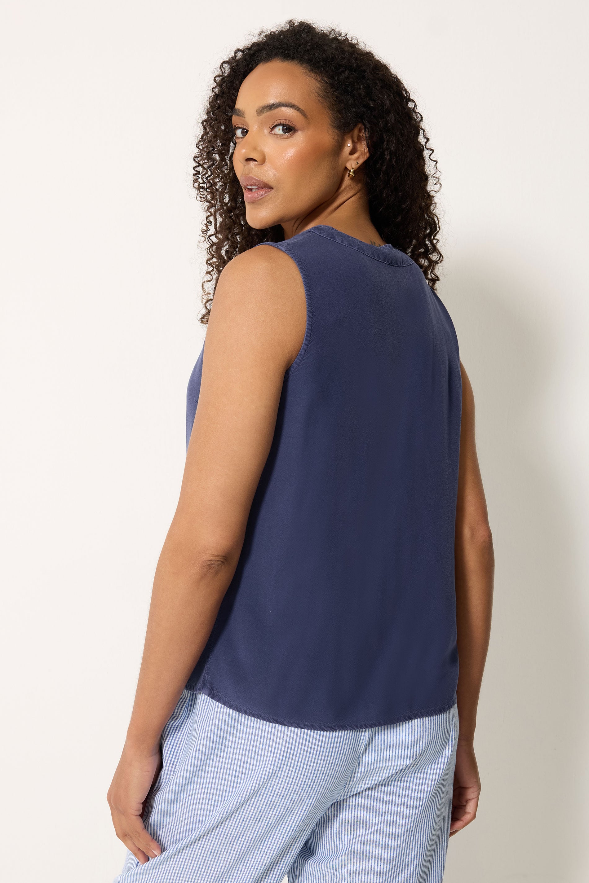 M&Co Navy Blue Button Front Vest Top | M&Co 2