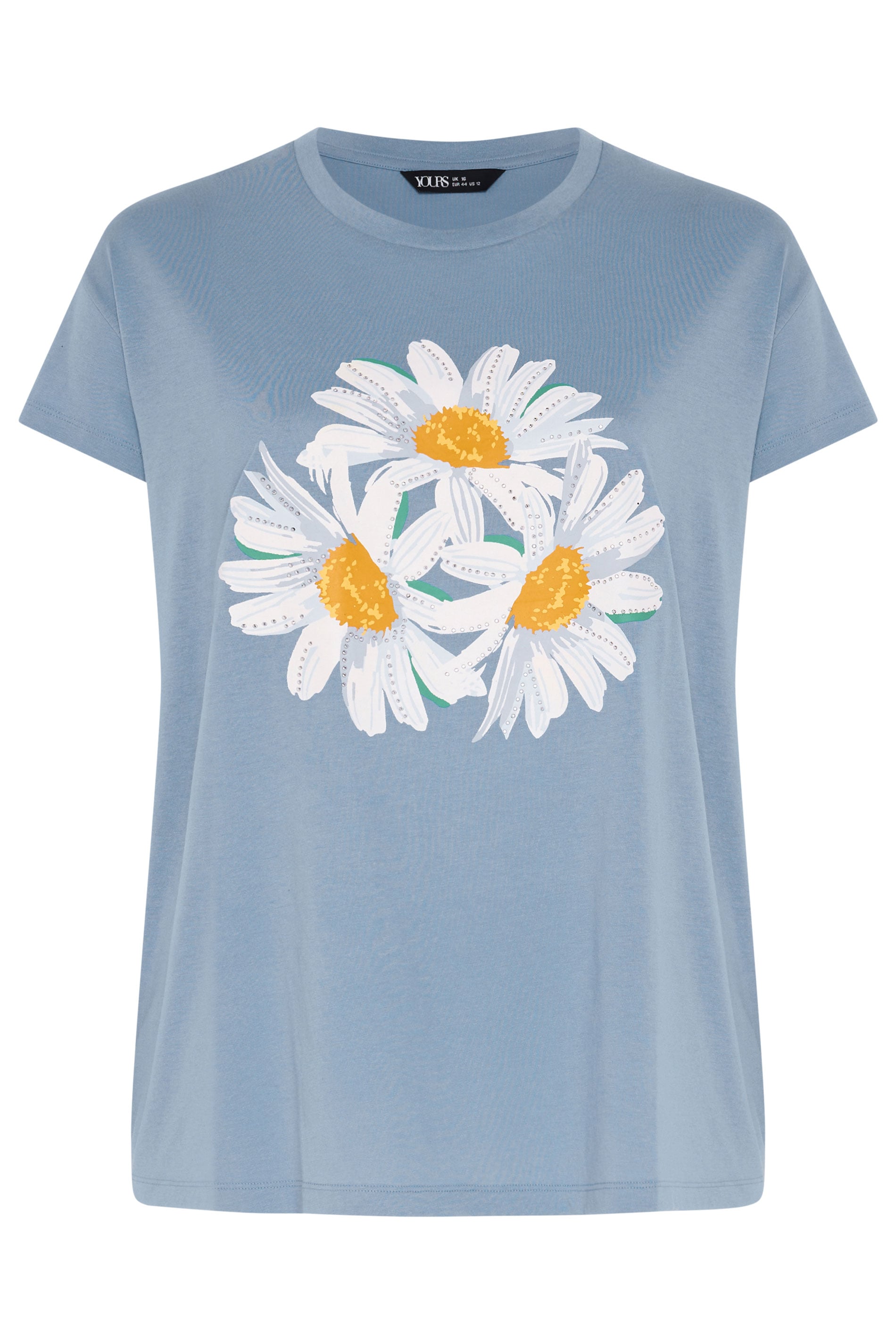 YOURS Plus Size Light Blue Daisy Embellished Graphic T-Shirt | Yours Clothing 6